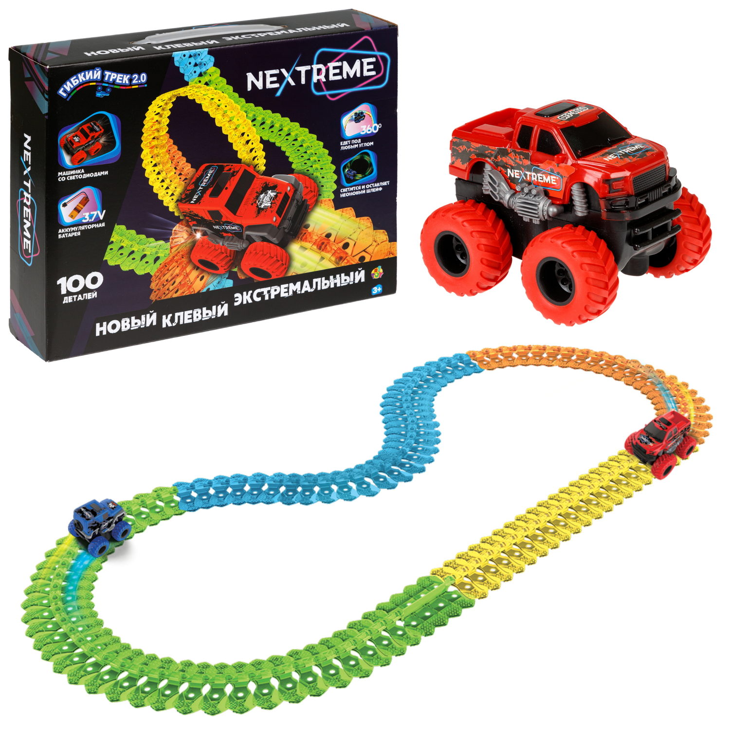 1TOY NEXTREME Гибкий трек 100 деталей, внедорожник красный с аккумуляторной батареей