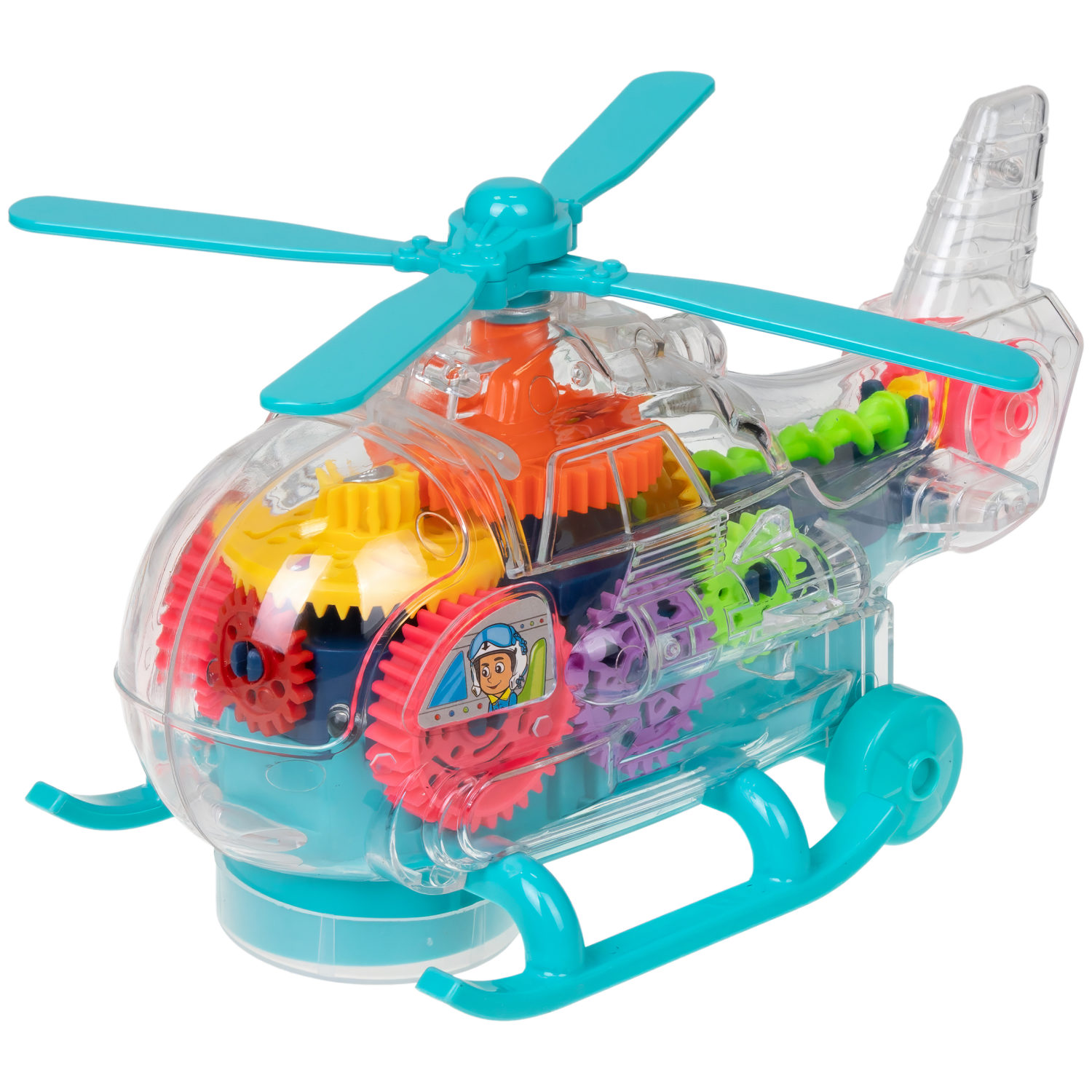 1TOY Движок Вертолет с прозрачным с механизмом на батарейках, свет, звук, 2 вида в ассортименте