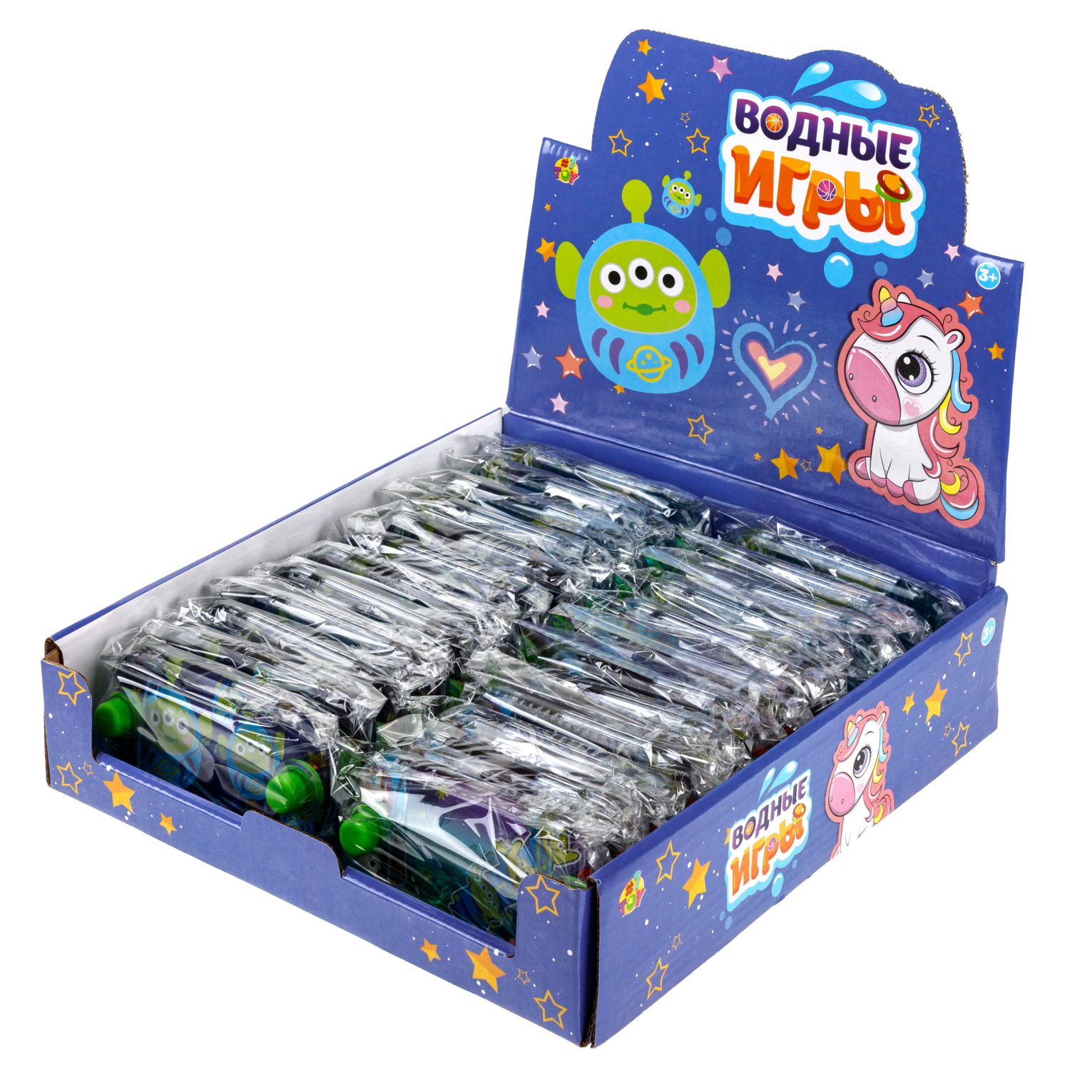 1TOY Игра с водой забрось мячики инопланетяне, 3 вида в асс. 12*6*2,3см, 24 шт в дисплей боксе