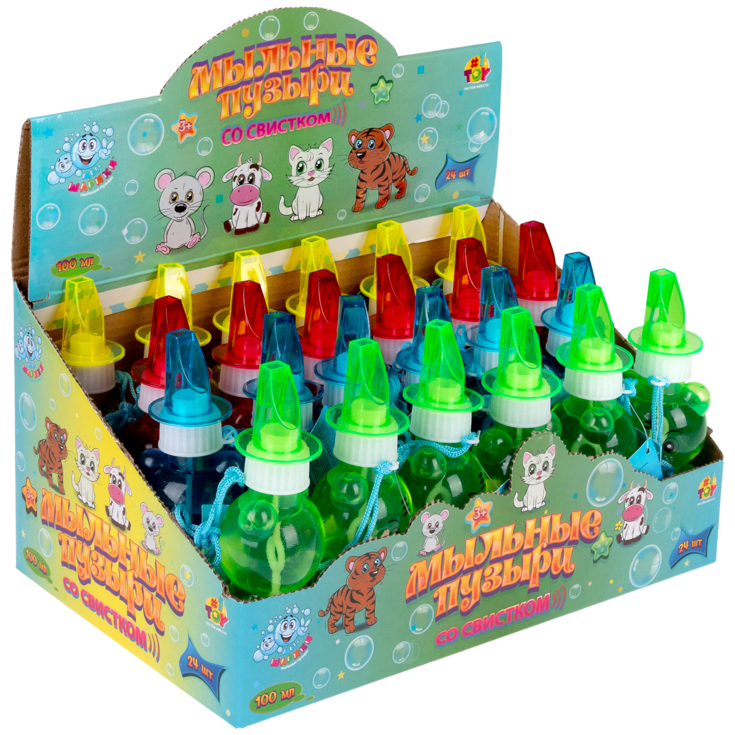 Мыльные пузыри Мы-шарики! 1TOY в виде животных, со свистком, 100 мл