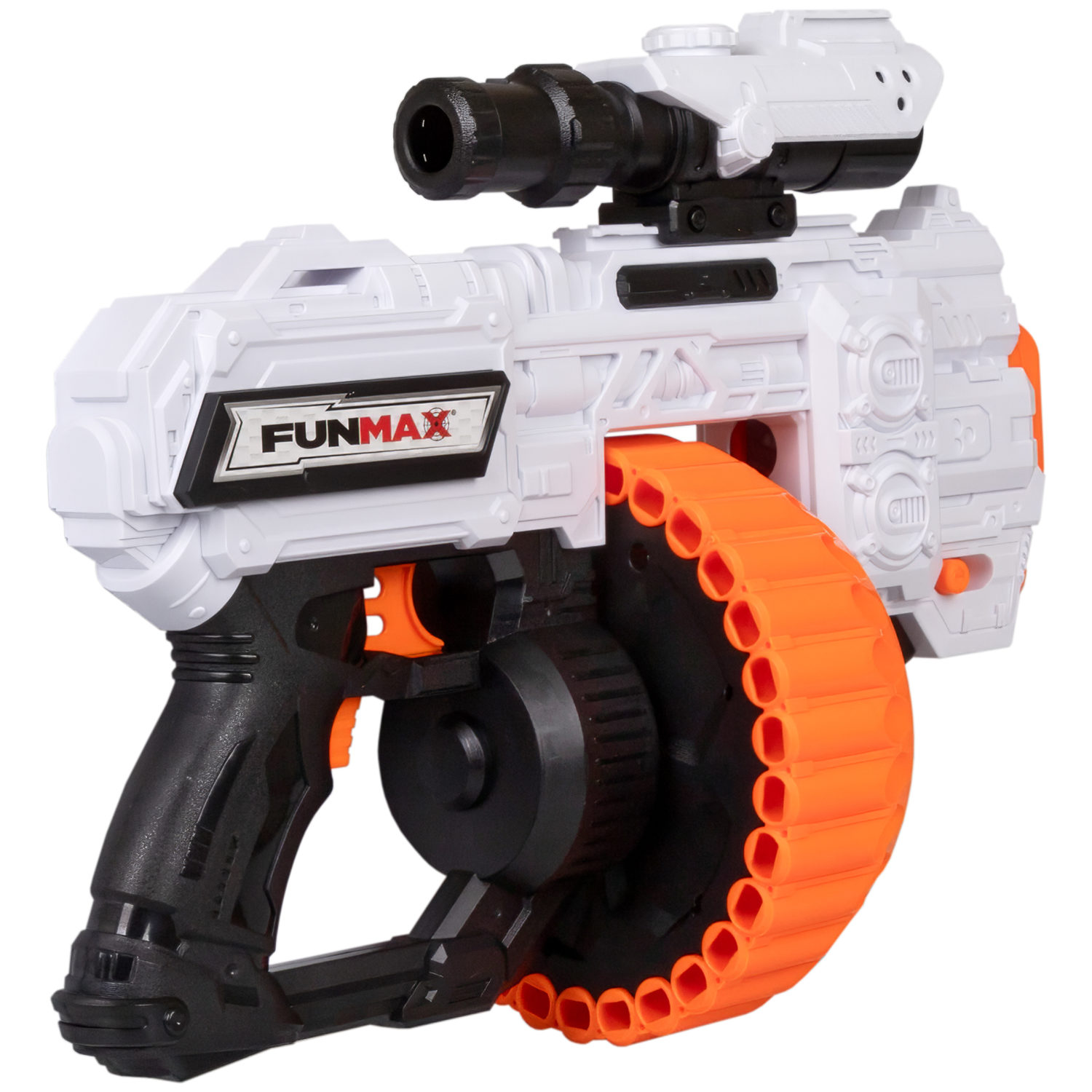 1TOY Funmax "A73" бластер электрический, барабан на 30 выстрелов, в комплекте 48 EVA снарядов