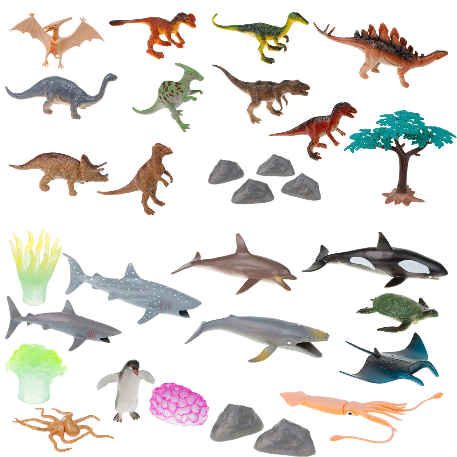 Игровой набор динозавров и морских животных 1TOY "В мире животных", 30 шт., игровой набор зоопарк, фигурки