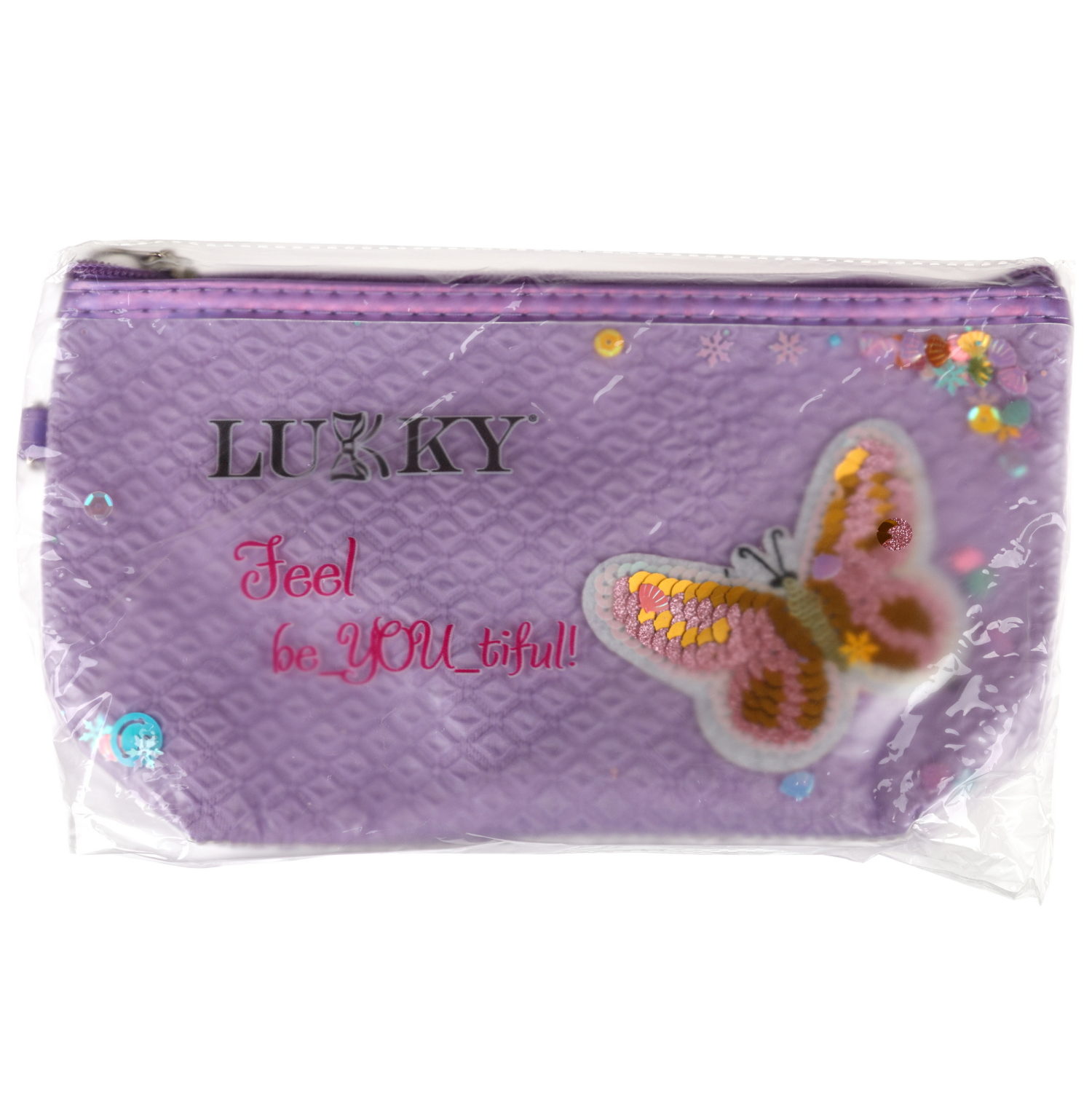 Косметичка с вышивкой и подвижными блёстками Lukky Love Butterfly, 22*14*6 см