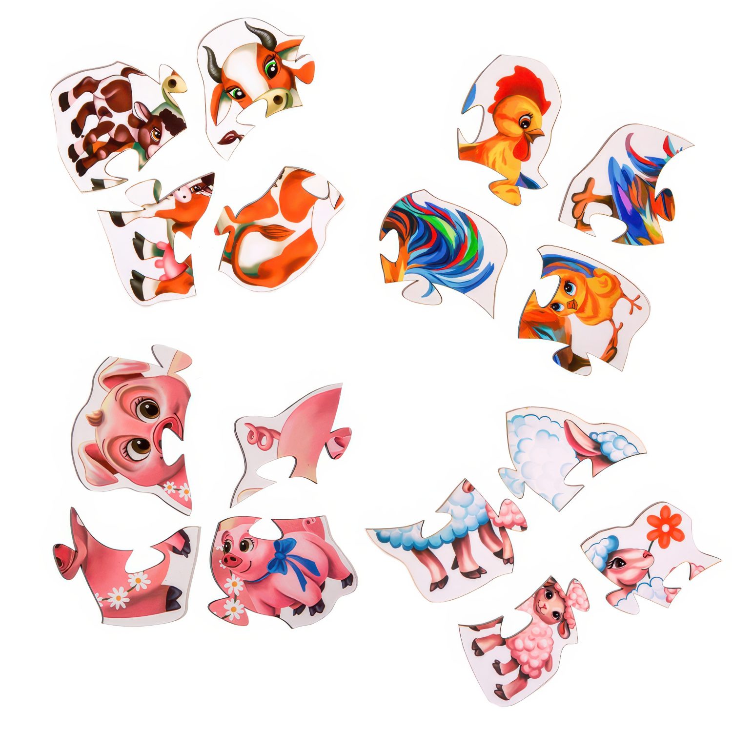 Деревянные пазлы Collection Animals, 4 пазла по 4 детали, 16 деталей