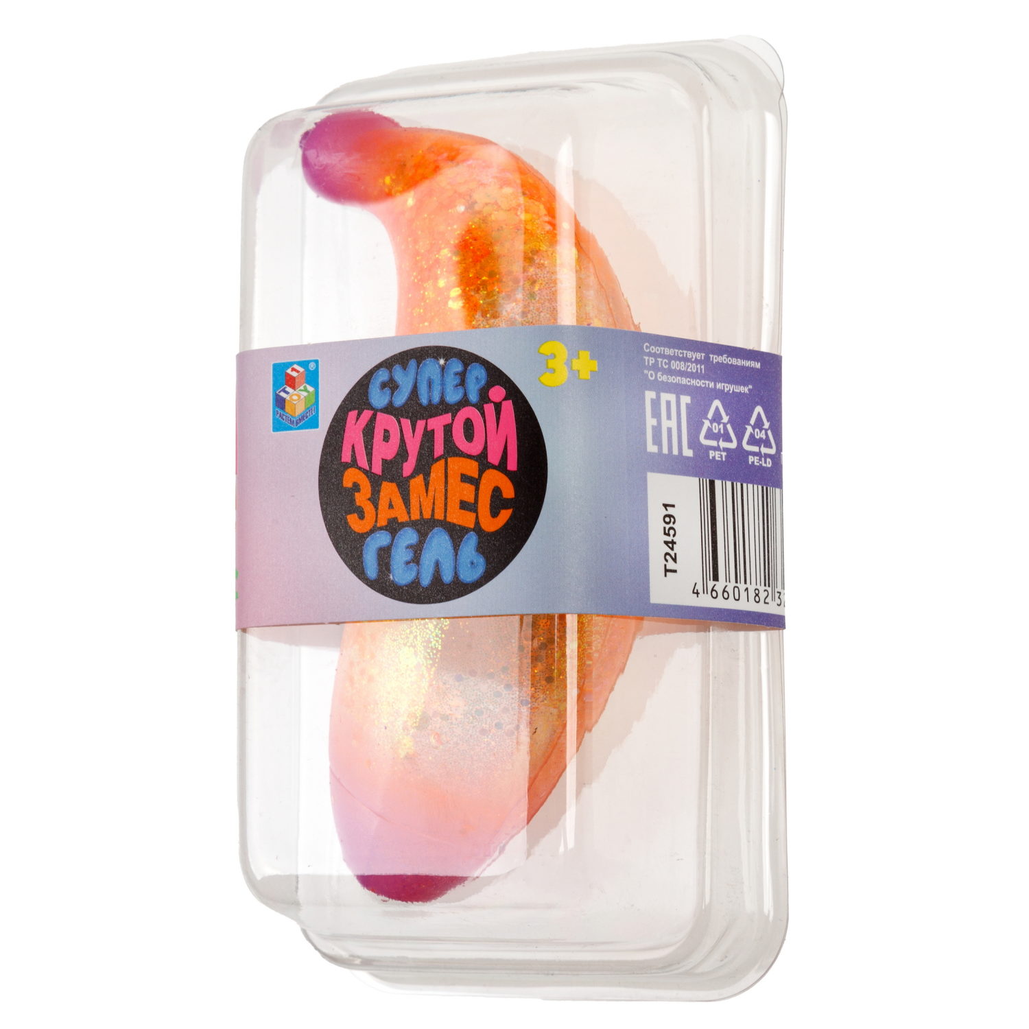 Антистресс-игрушка для рук 1TOY Крутой замес Супергель Банан с блестками, 11 см, 6 цветов в ассортименте