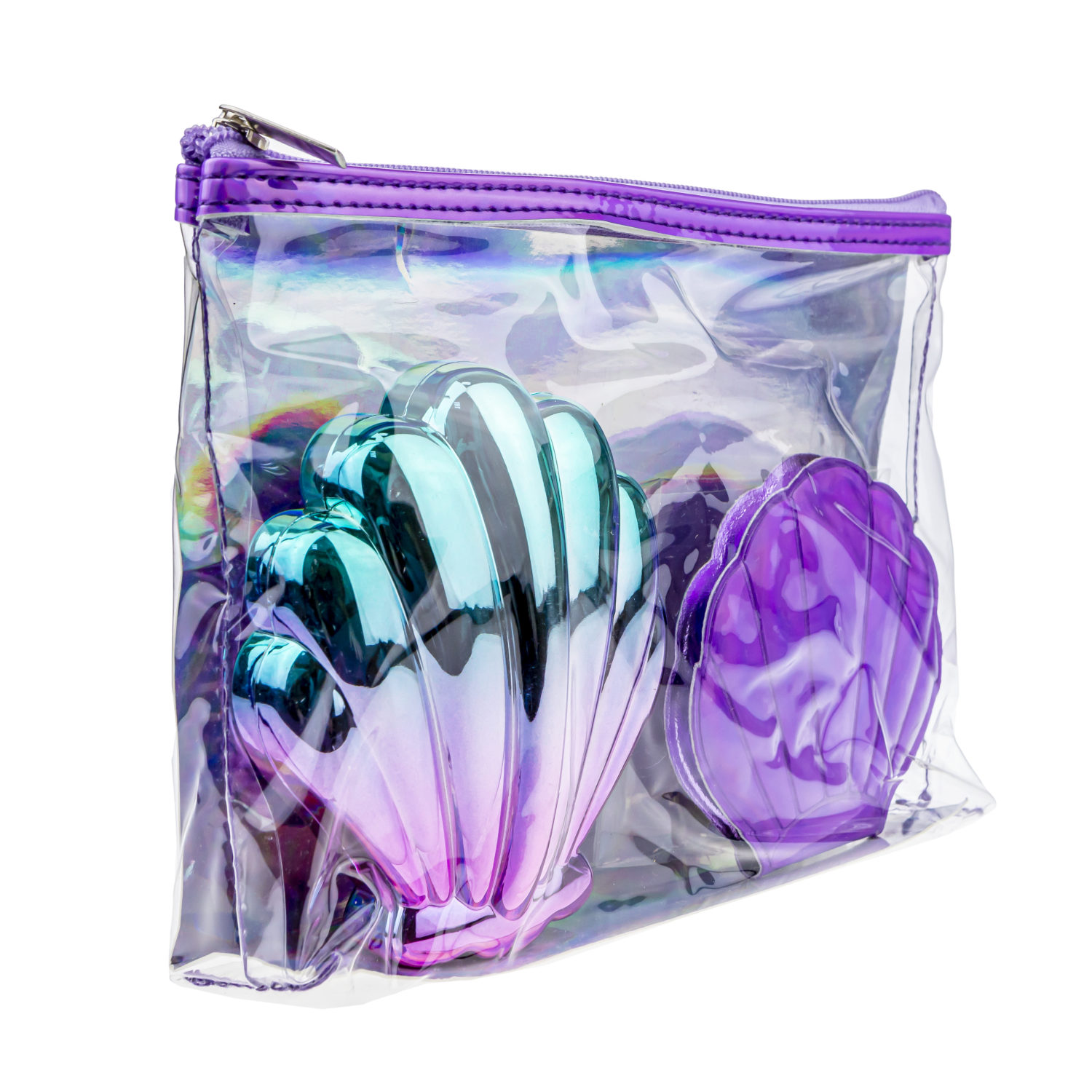 Lukky Набор 3 в 1: расческа+зеркальце "Ракушки" в косметичке, фиолетовый