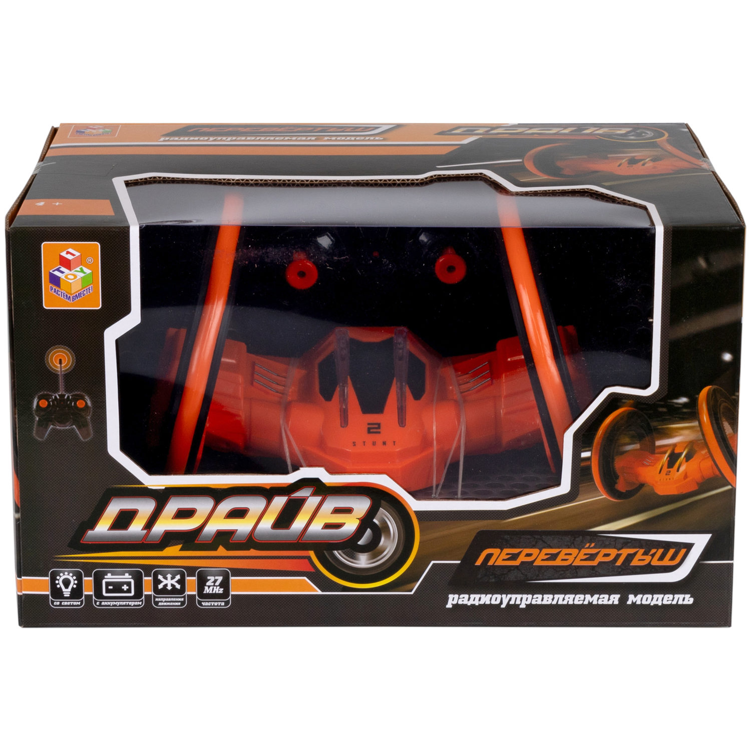 Машинка на пульте управления 1TOY Драйв перевертыш, трюковая, радиоуправляемая, трюкач, оранжевая