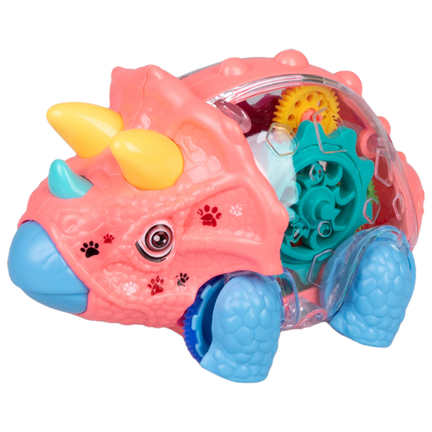 Игрушка прозрачная с шестеренками 1TOY Движок «Трицератопс», со светом, фрикционная, 4 цвета в ассортименте