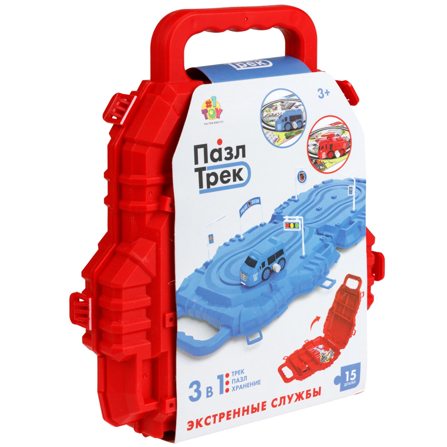 Игровой набор 1TOY Пазл-трек "Экстренные службы пожарная команда" с машинкой, 15 деталей