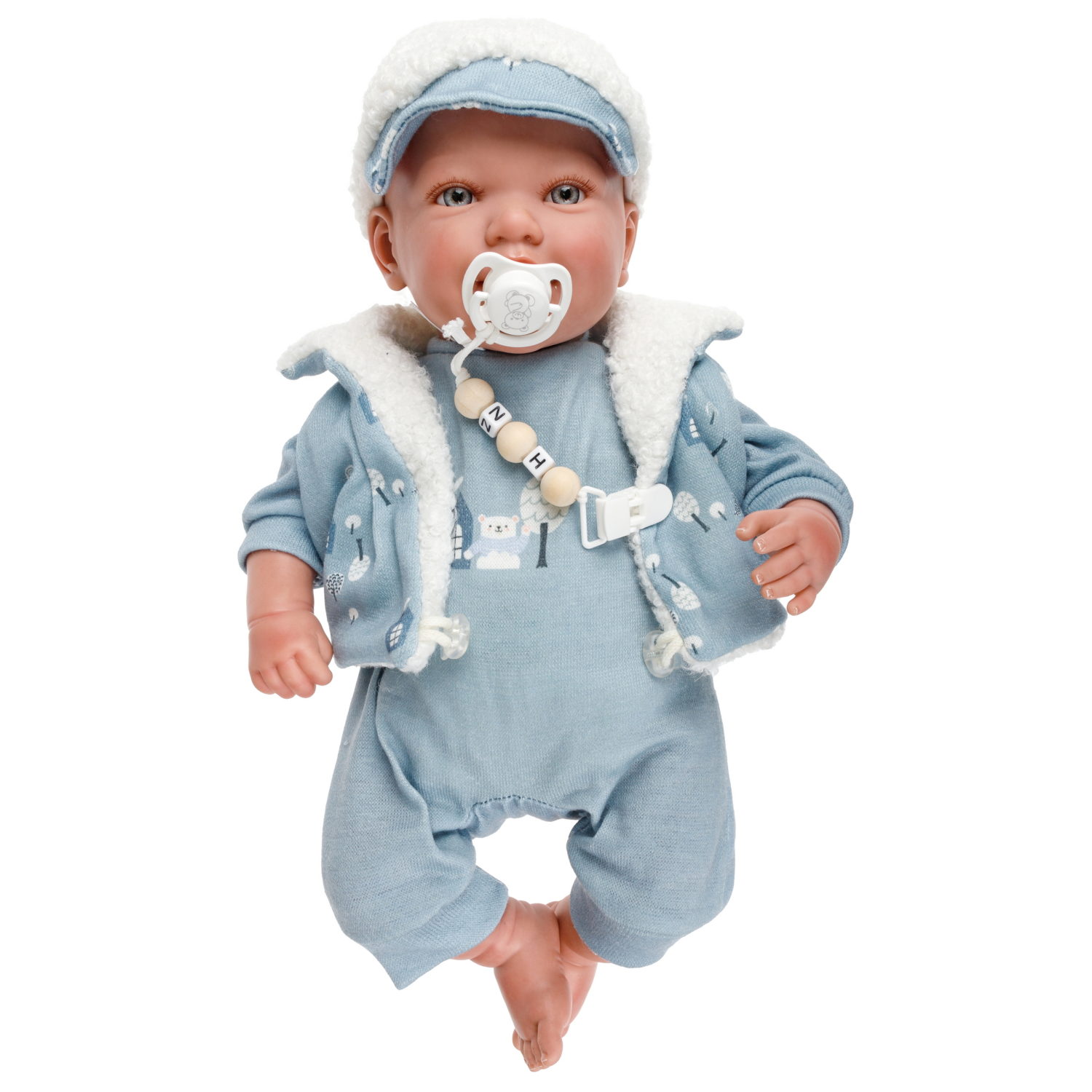 Arias Reborn Bruno новорожденный пупс мягкий 45 см., в голубой одежде, с соской, с одеялом,кор.