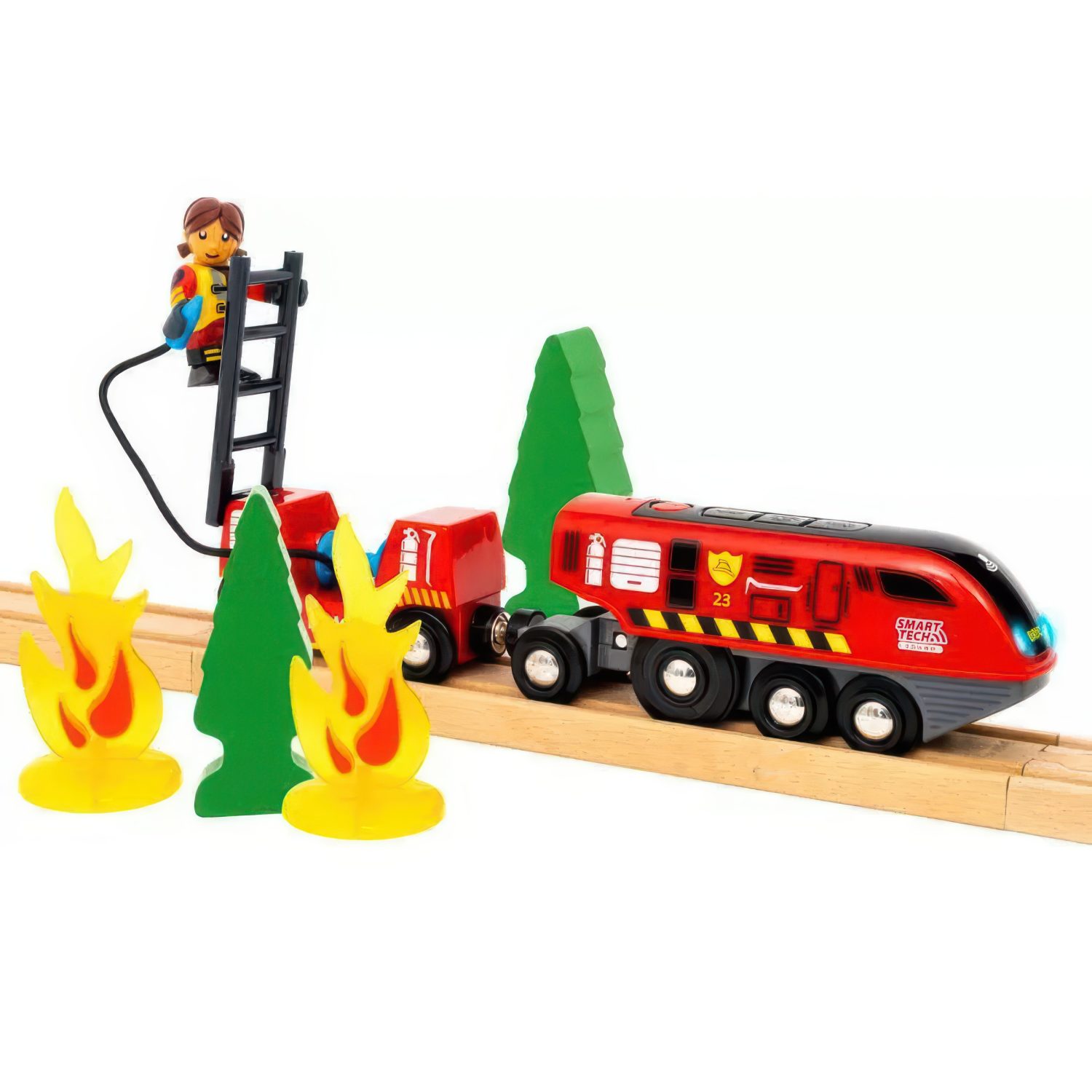 Деревянная железная дорога BRIO "Пожарный спасатель",звук, 41 деталь