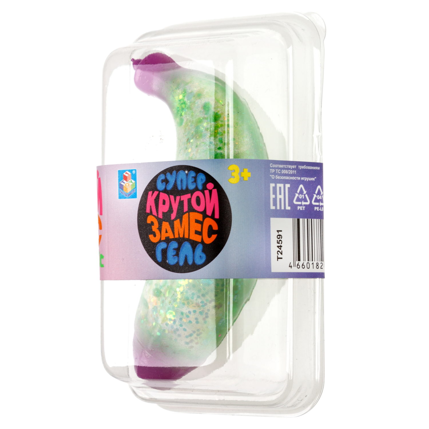 Антистресс-игрушка для рук 1TOY Крутой замес Супергель Банан с блестками, 11 см, 6 цветов в ассортименте