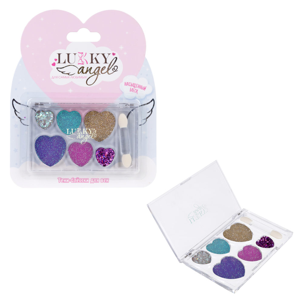 Палетка крем-теней для век детских Lukky Angel, «Разноцветные Сердечки», 6 цветов, 6 г