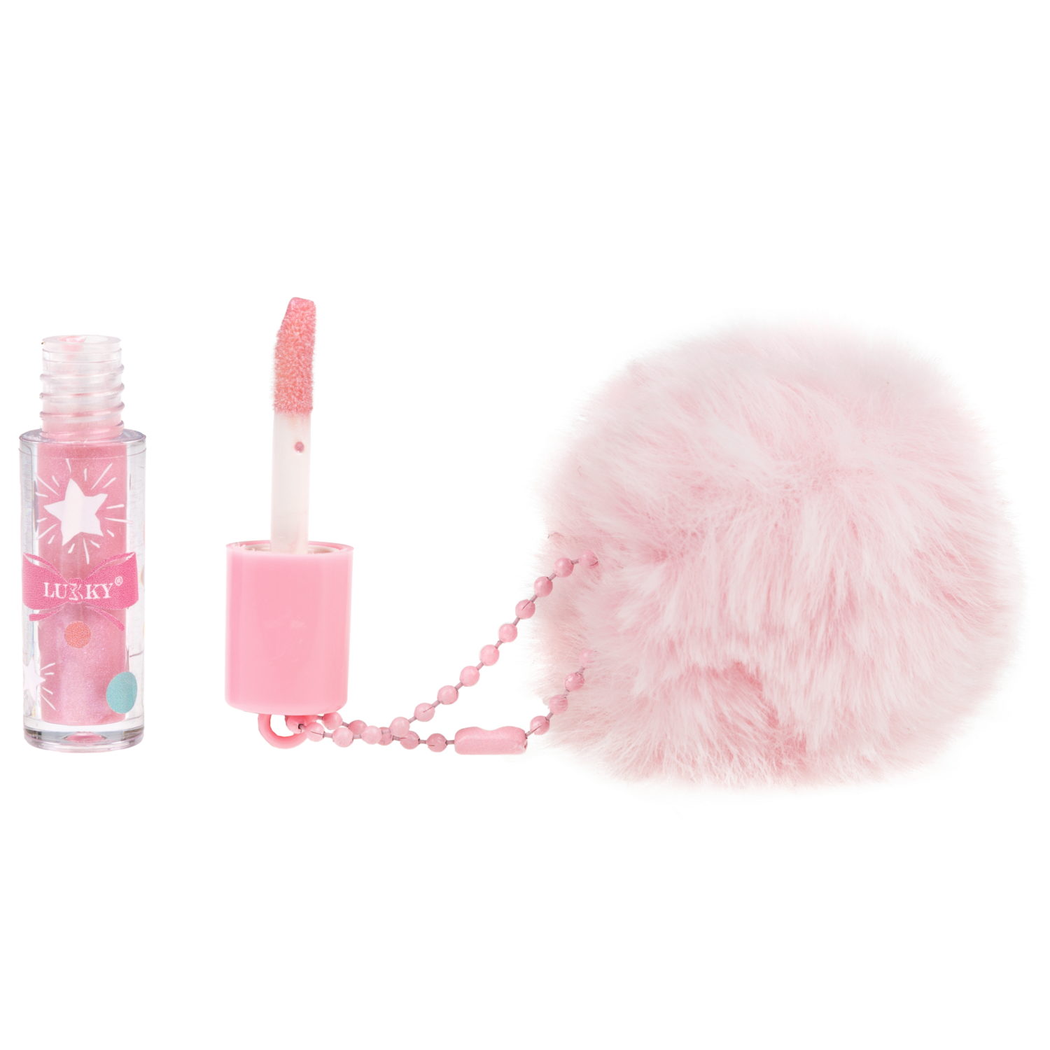 Блеск для губ детский Lukky Charmy Plush, голографический, розовый,1 мл, аромат ягодного десерта, брелок