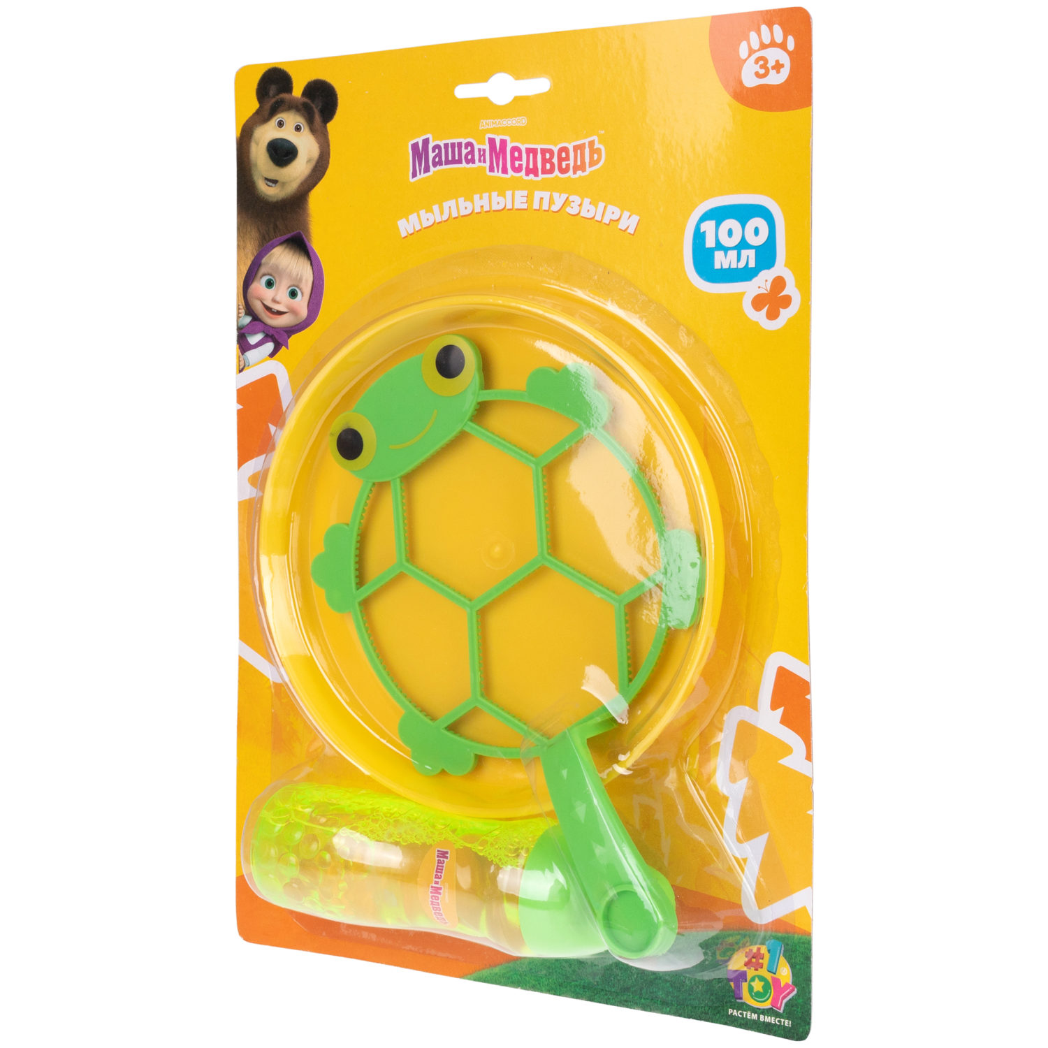 Мыльные пузыри 1TOY Маша и медведь, Лягушка, с лотком и венчиком, 100 мл