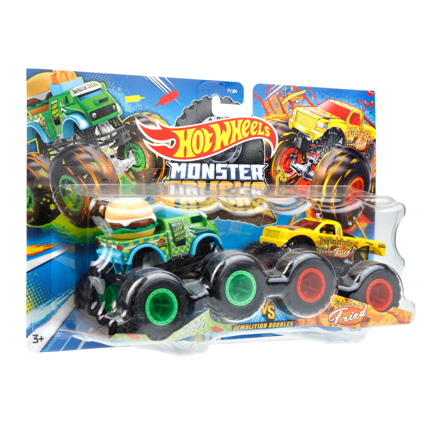 Hot Wheels Набор из 2-х машинок Монстер трак взаимное уничтожение Buns of Steel vs Fried Up