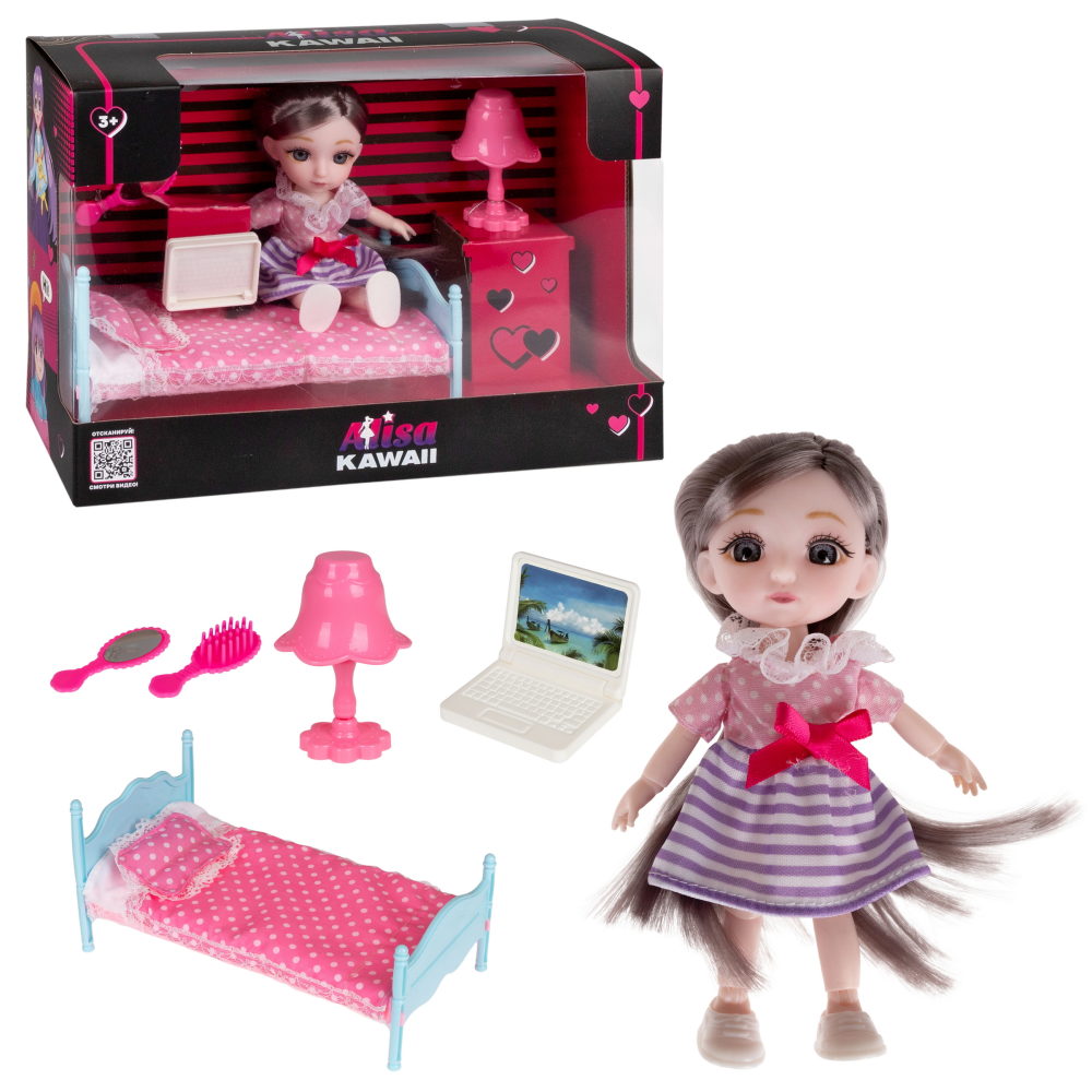 Alisa Kawaii mini, набор "Спальня", кукла 15,2 см