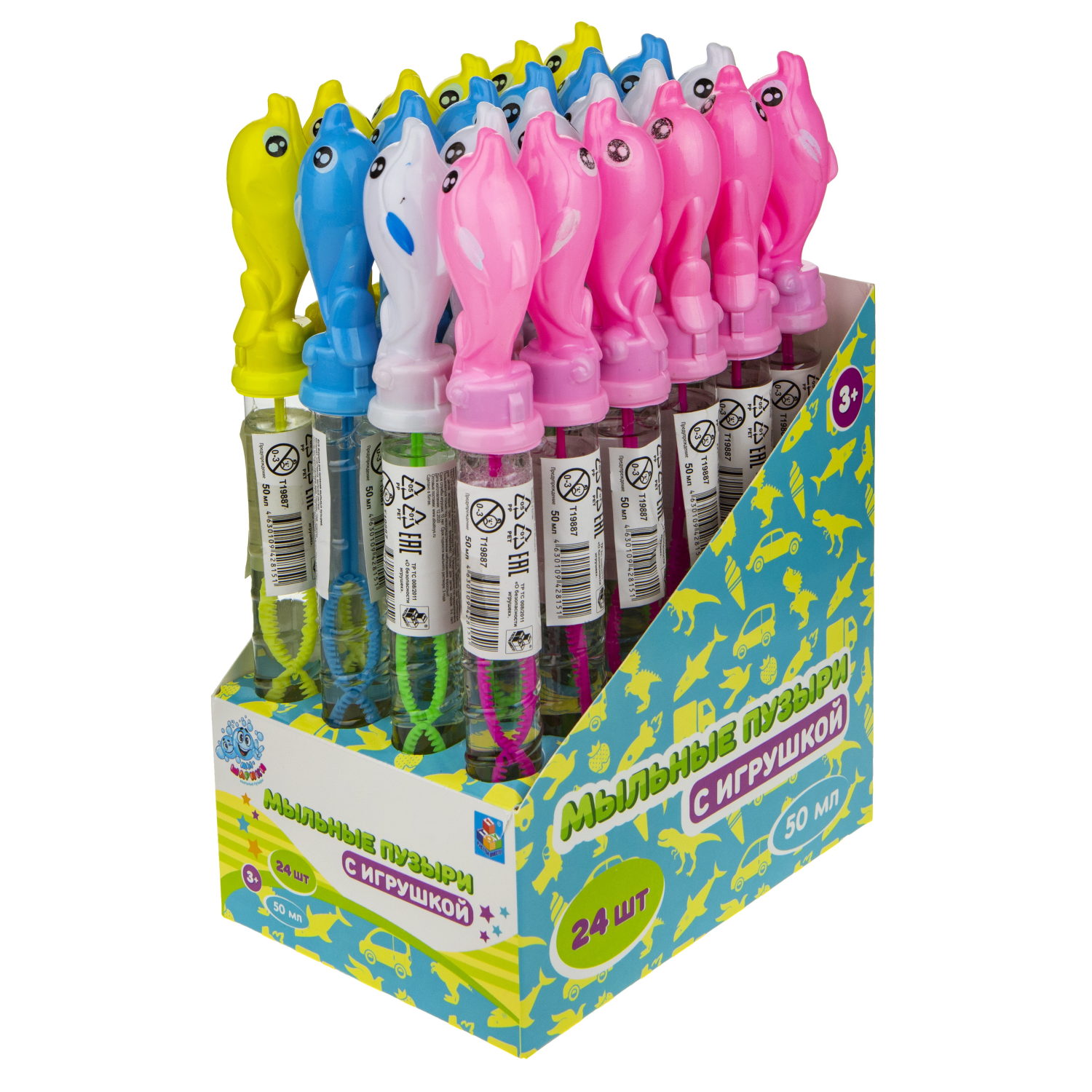 Мыльные пузыри с игрушкой 1TOY Мы-шарики! Дельфин, 50 мл, 4 цвета в ассортименте