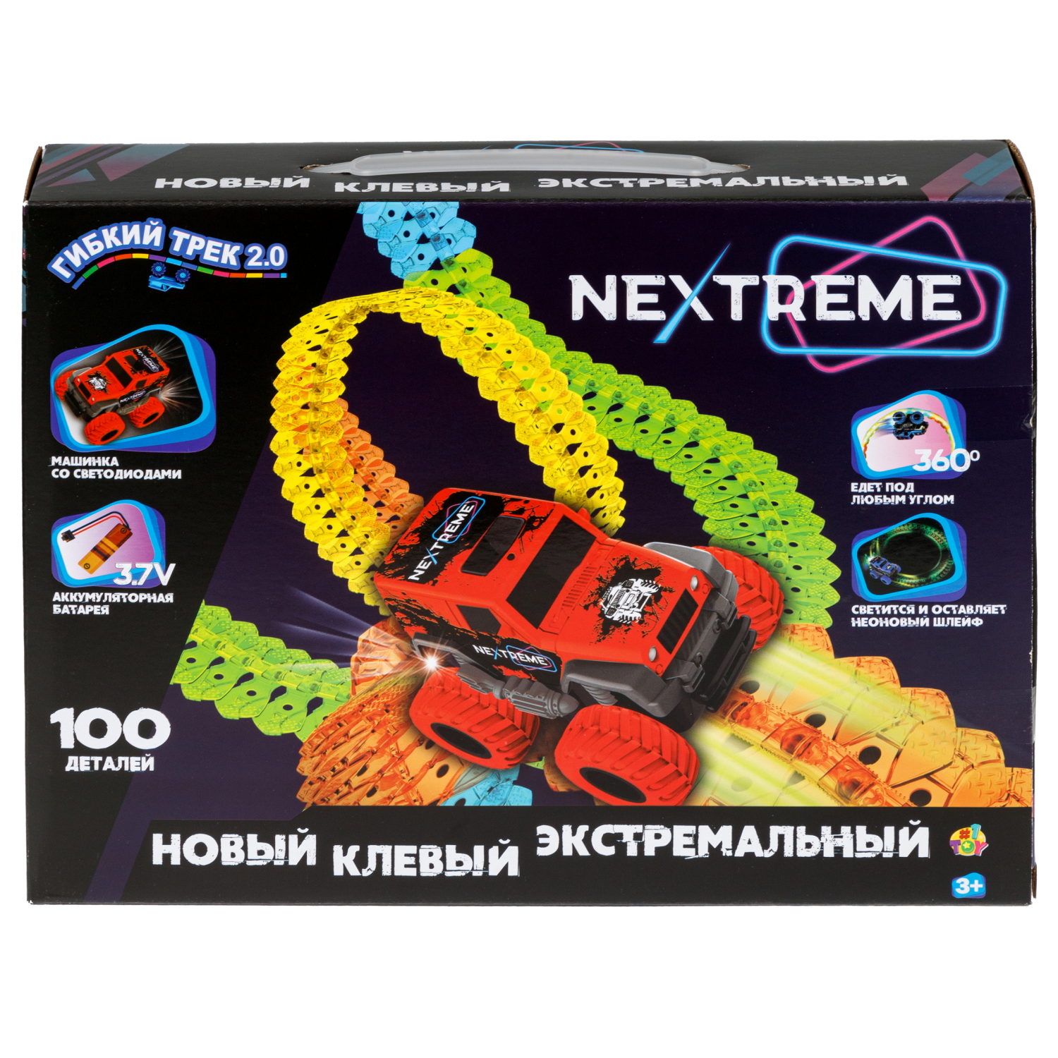 1TOY NEXTREME Гибкий трек 100 деталей, внедорожник красный с аккумуляторной батареей