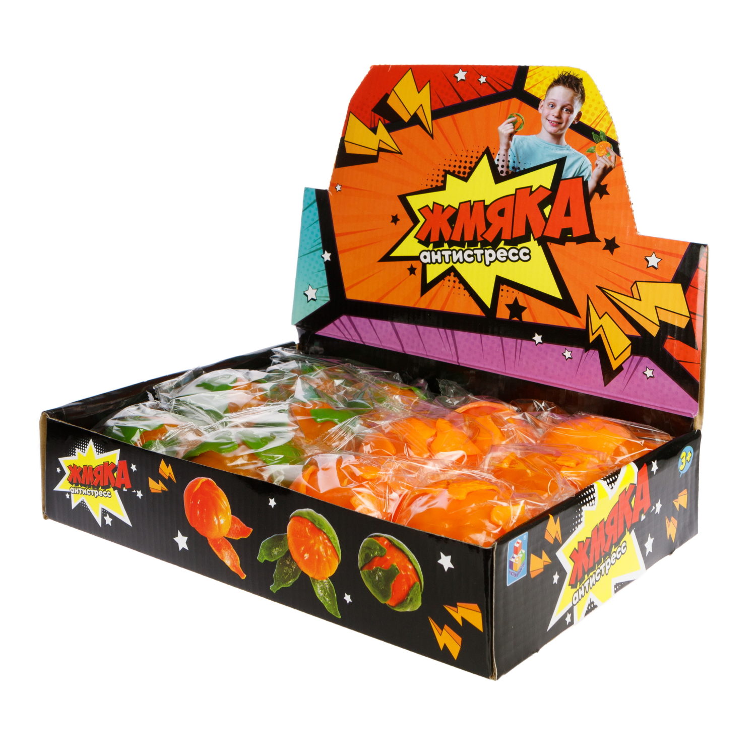 1toy Жмяка-антистресс "Мандарин" 6,5х6,5х5 см, Оранжевый, 12 шт. в д/б