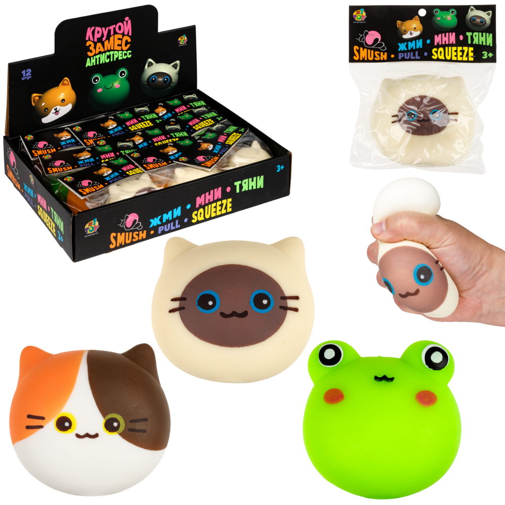 Антистресс-игрушка 1TOY Крутой замес Звери, в ассортименте корги, лягушка, кот, 7,5х7х5 см