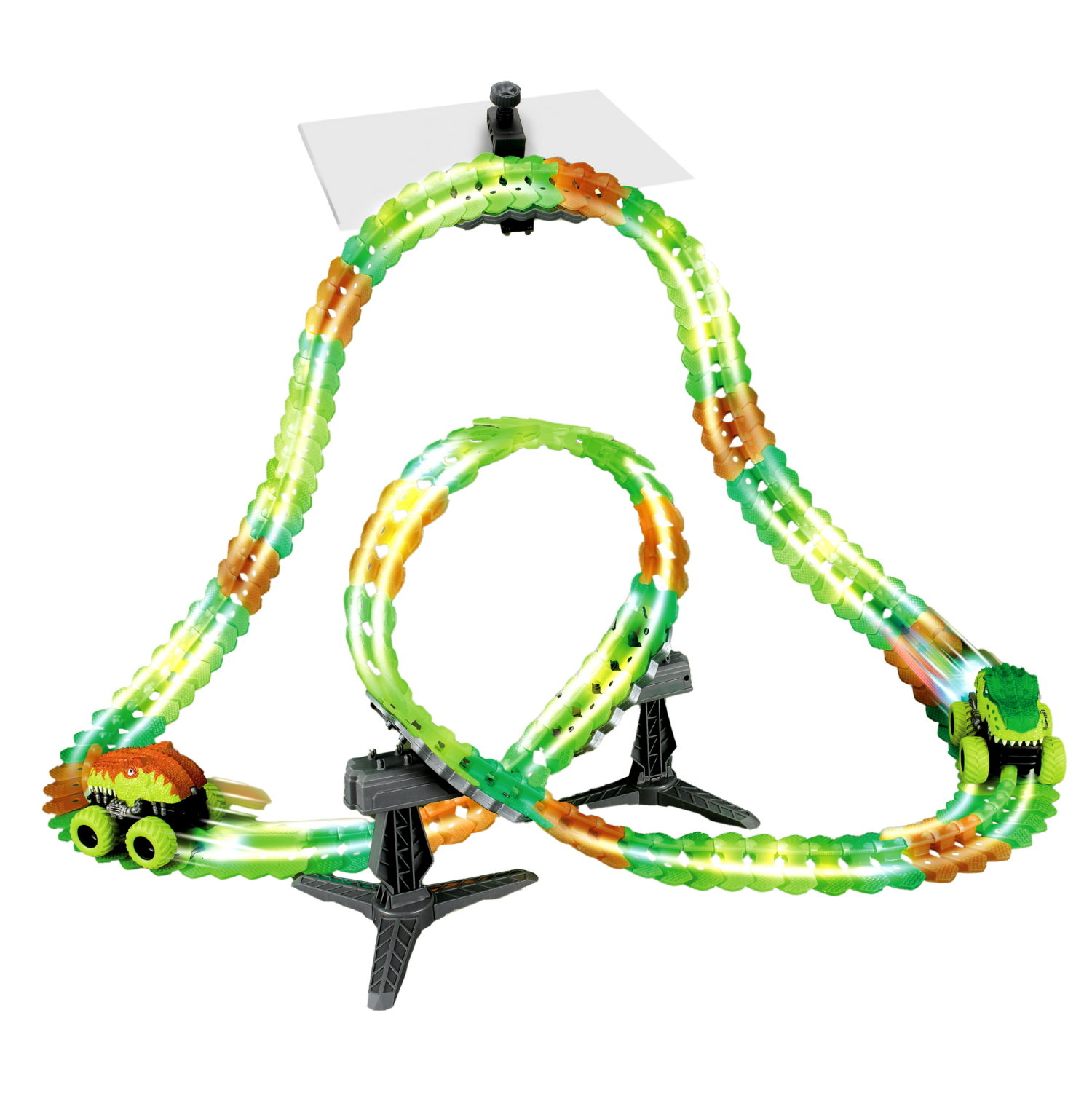 1TOY NEXTREME Гибкий трек  Динопарк 150 деталей, диномобиль, сменный кузов, 2 стойки, 1 крепеж к столу
