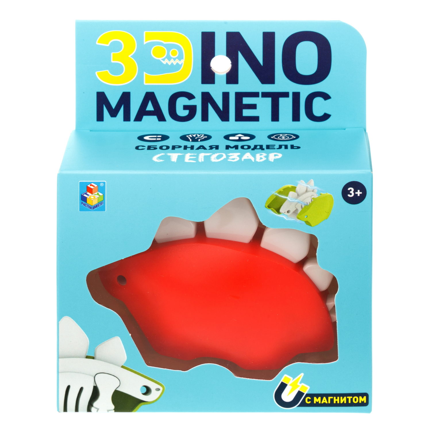 Игрушка динозавр 1TOY 3Dino Magnetic Стегозавр, сборный, с магнитом, для развития моторики и сил рук, цвет в ассортименте 