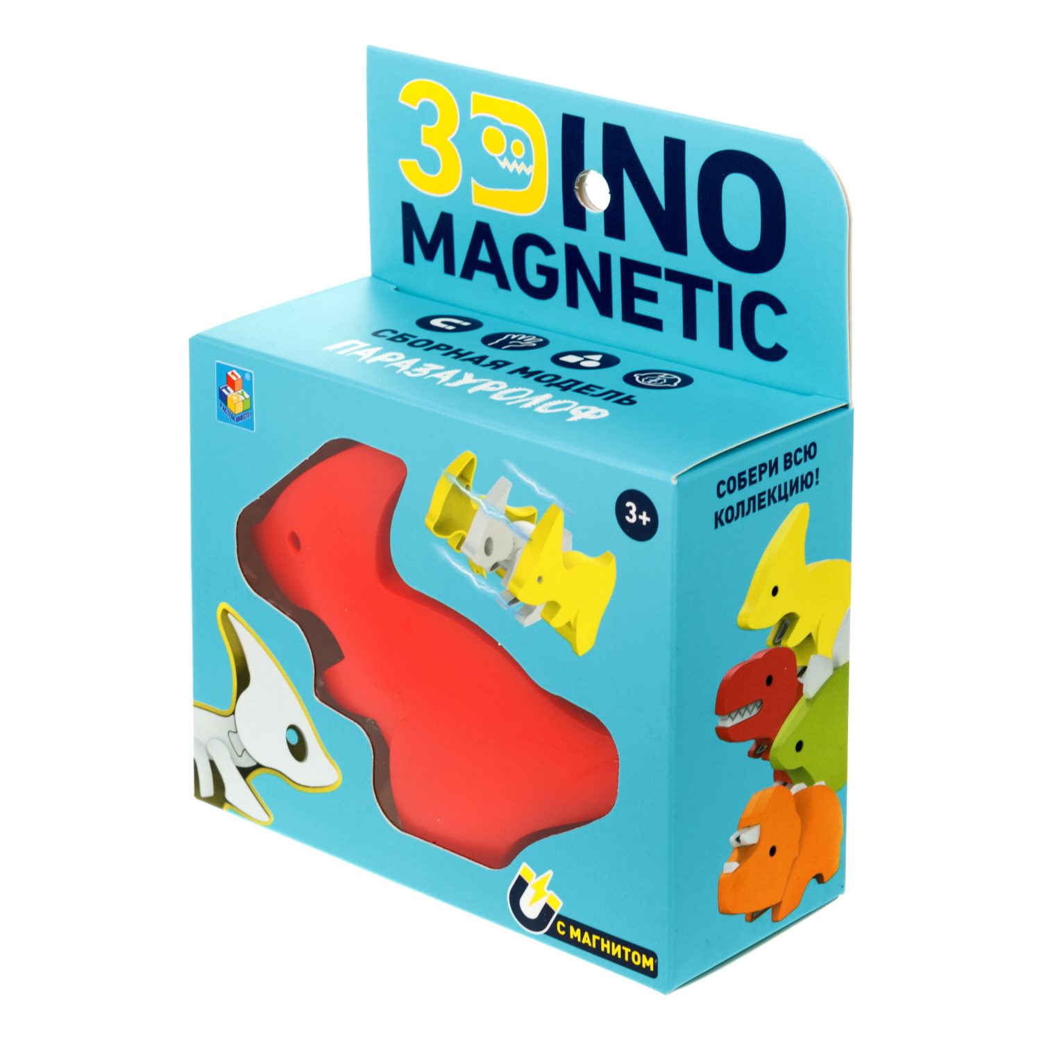 Игрушка динозавр 1TOY 3Dino Magnetic Паразауролоф, сборный, с магнитом, для развития моторики и сил рук, цвет в ассортименте 