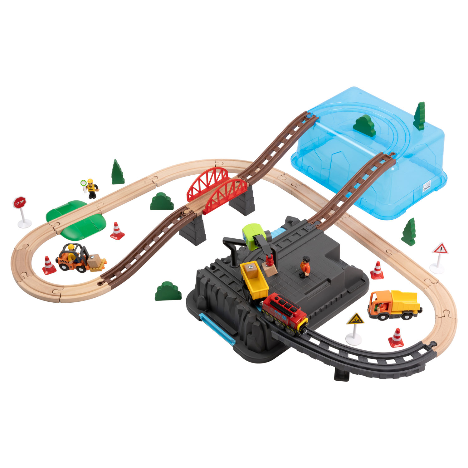 Деревянная железная дорога 1TOY GOODOK в коробке-трансформере, 56 элементов