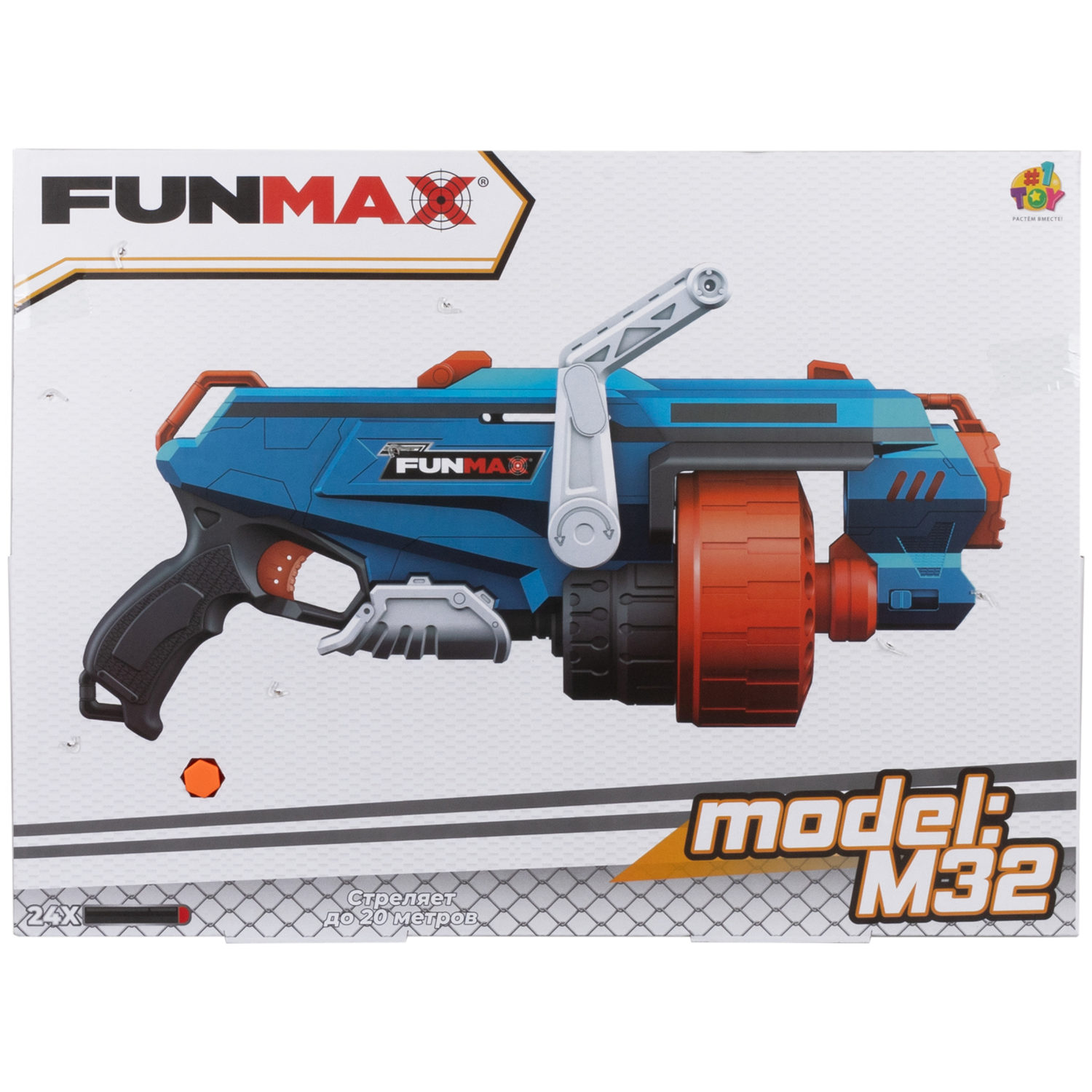 1toy Funmax "M32" бластер механический, барабан на 18 выстрелов, в комплекте 24 EVA снаряда