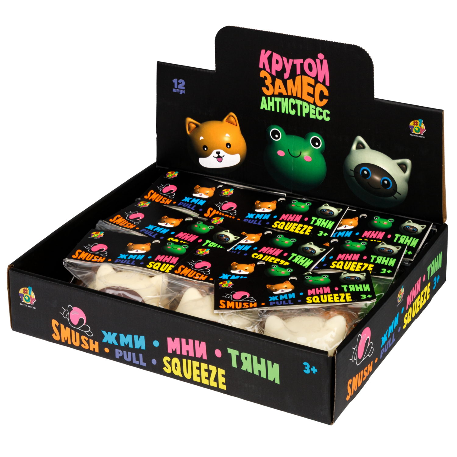 Антистресс-игрушка 1TOY Крутой замес Звери, в ассортименте корги, лягушка, кот, 7,5х7х5 см