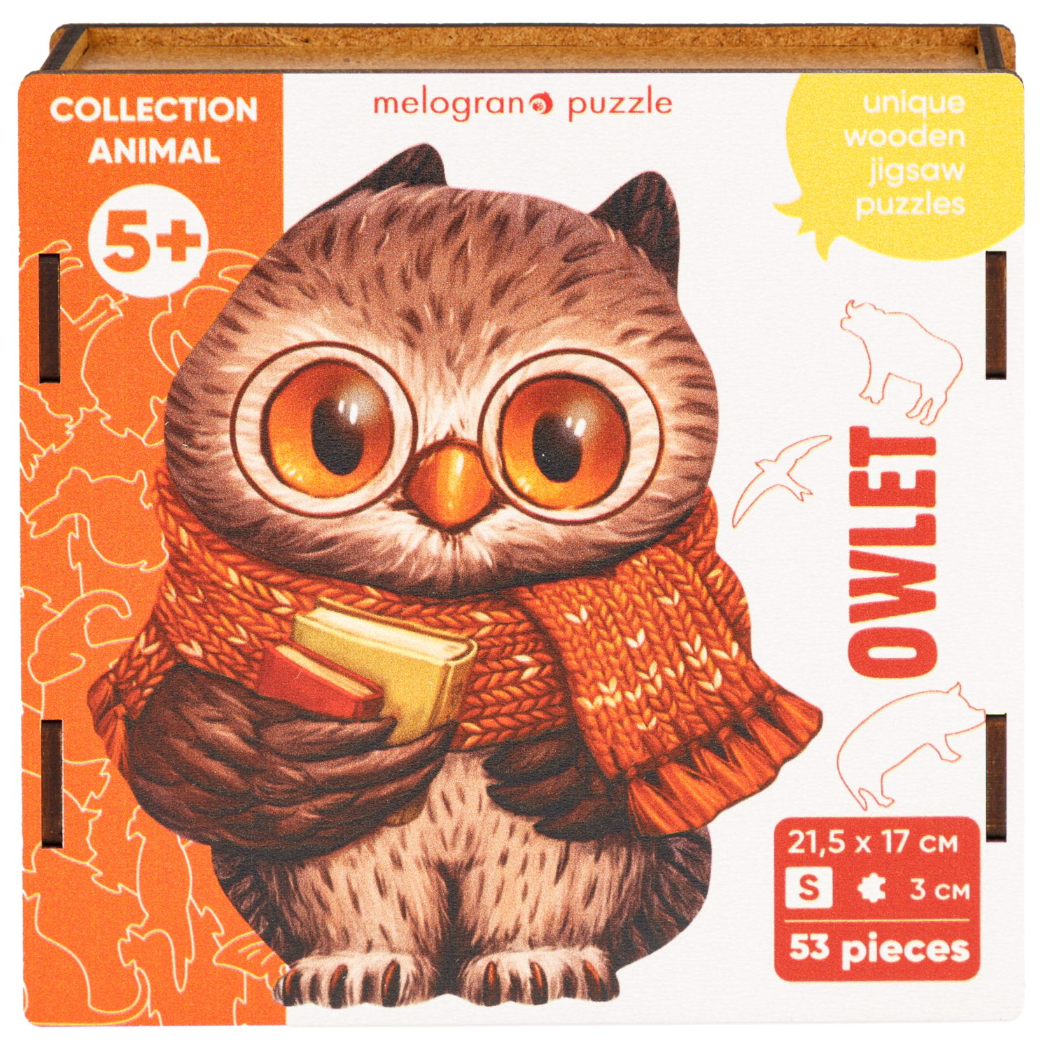 Деревянные пазлы Collection Animals Совенок ученик, 53 детали