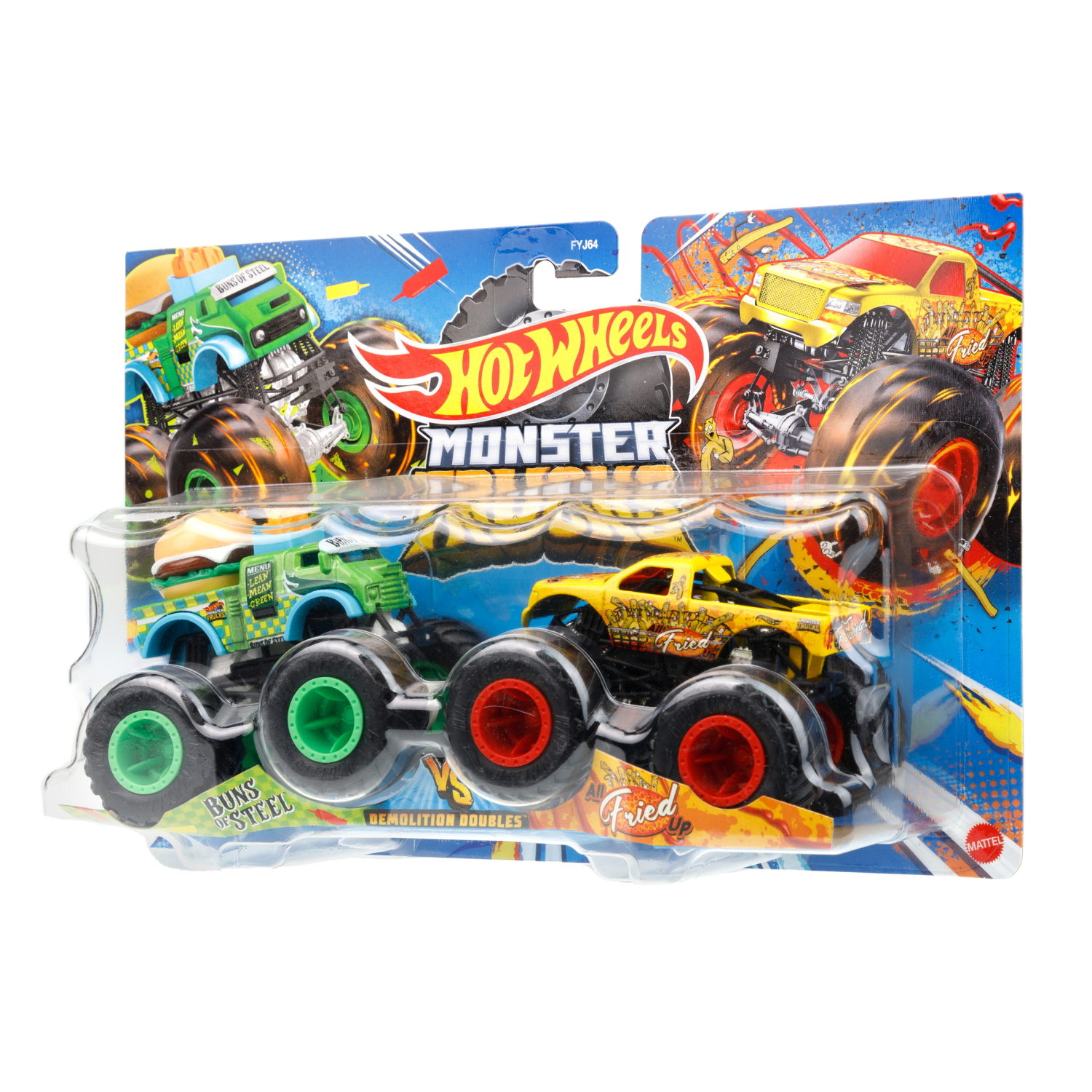 Hot Wheels Набор из 2-х машинок Монстер трак взаимное уничтожение Buns of Steel vs Fried Up