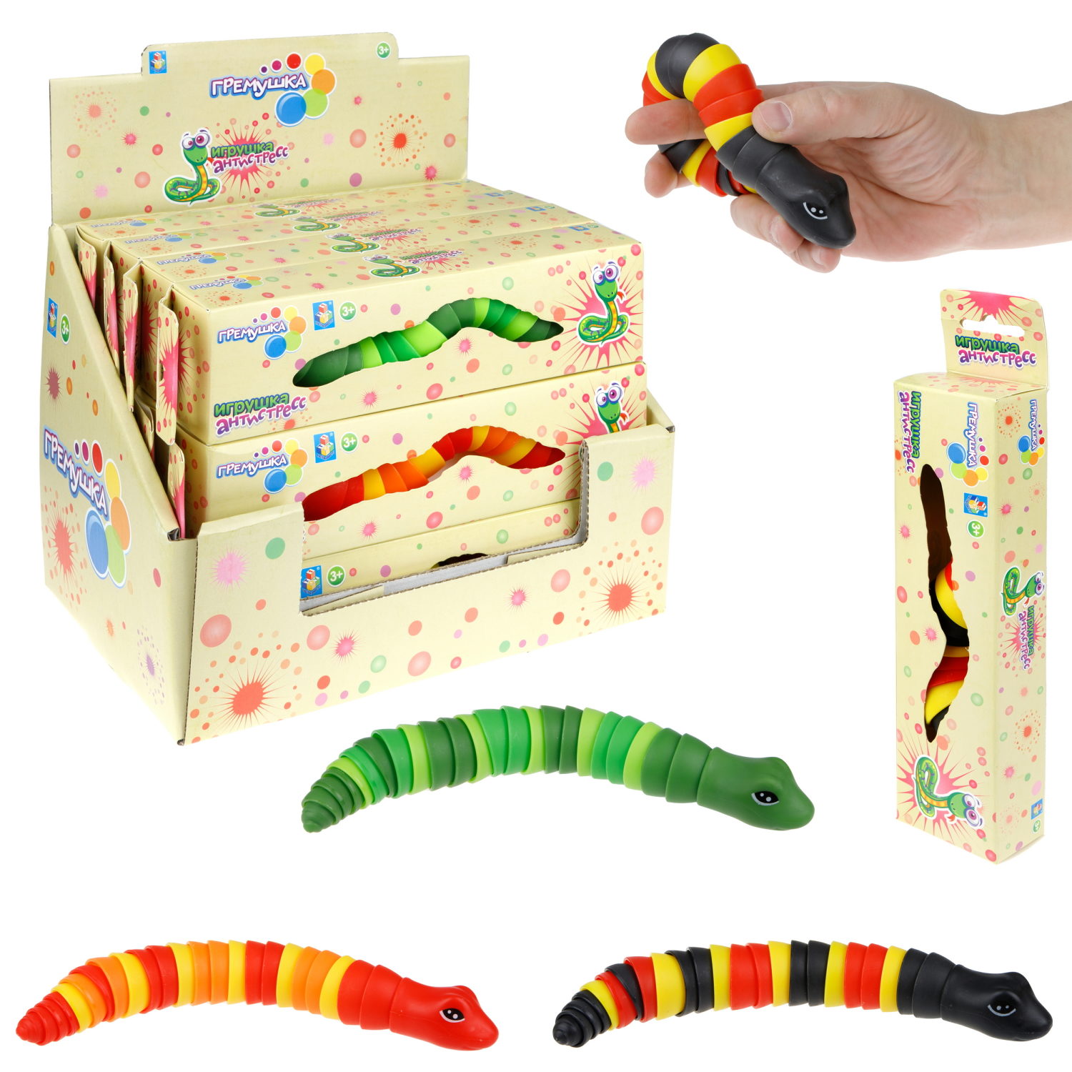 Змейка 1TOY Гремушка , 3 цвета в ассортименте