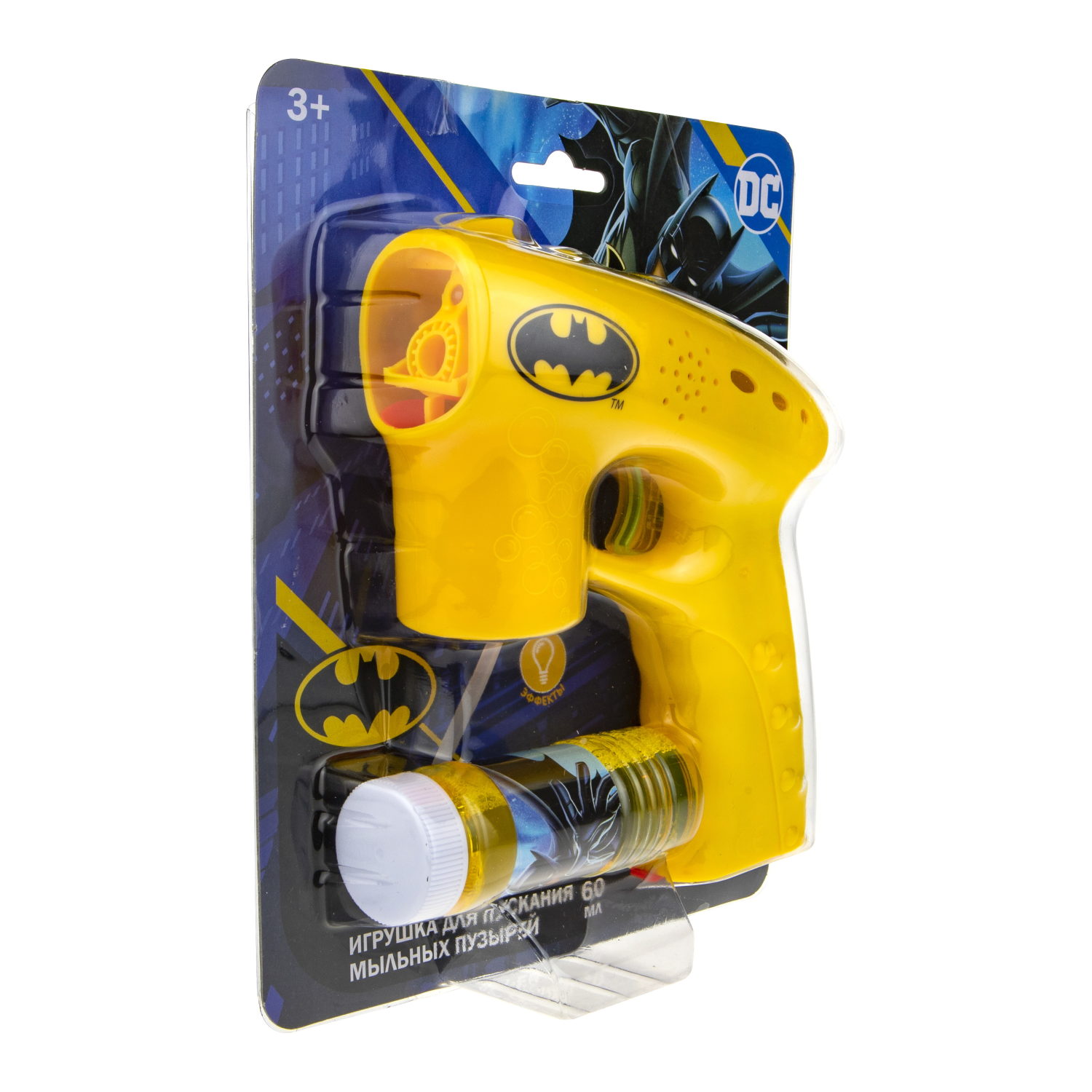 Мыльные пузыри 1TOY Batman пистолет на батарейках 60 мл, световые эффекты