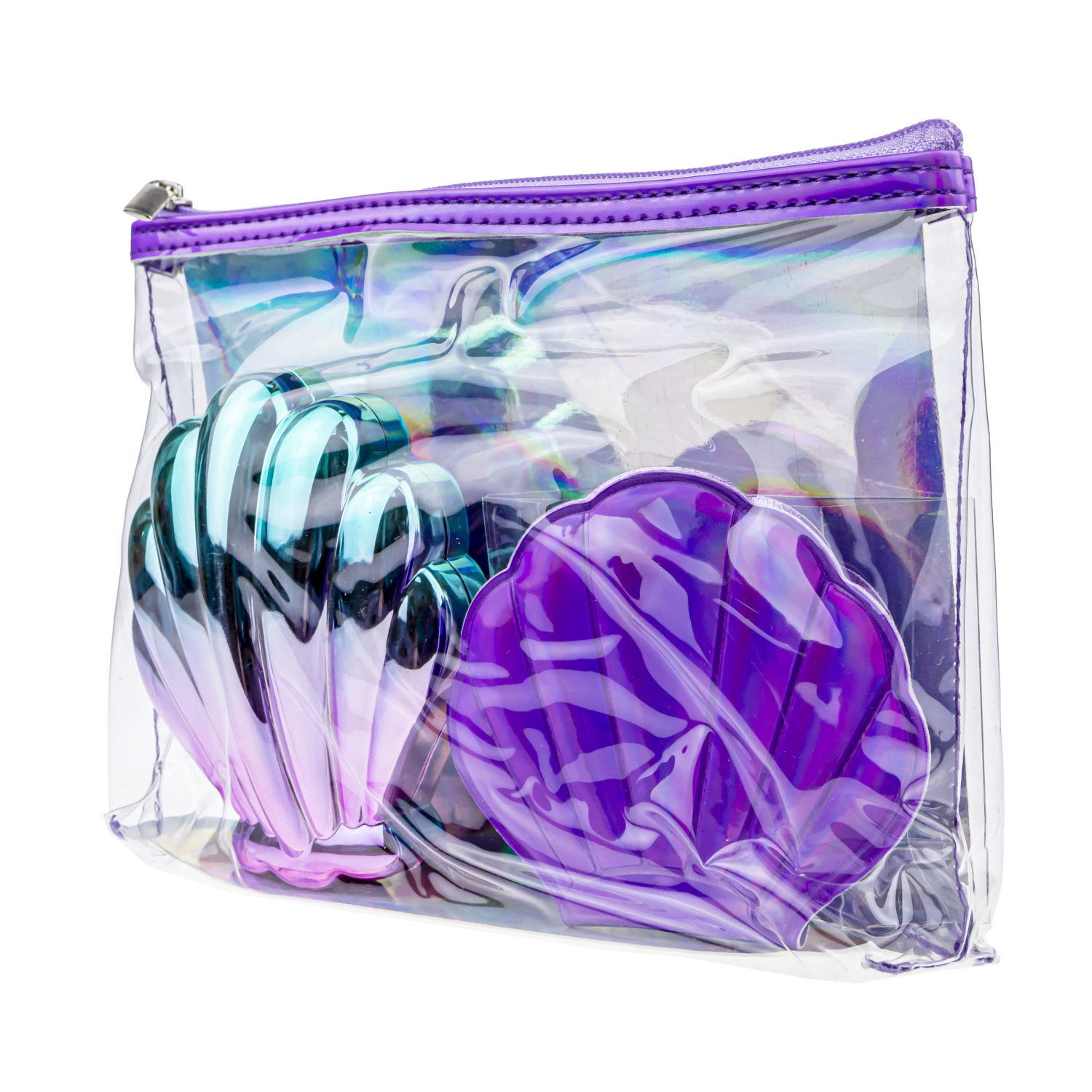 Lukky Набор 3 в 1: расческа+зеркальце "Ракушки" в косметичке, фиолетовый