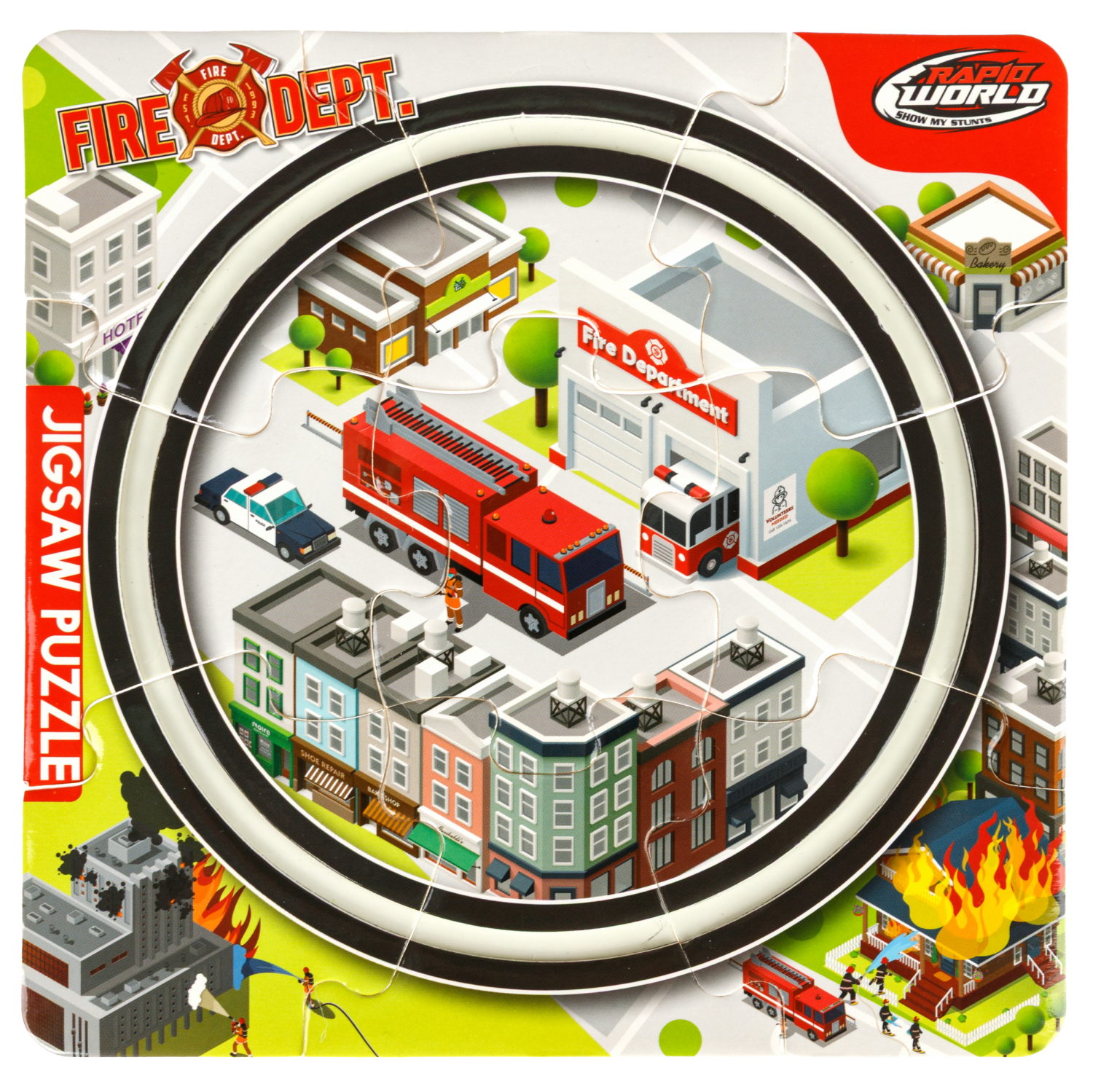 Игровой набор 1TOY Пазл-трек "Экстренные службы пожарная команда" с машинкой, 15 деталей