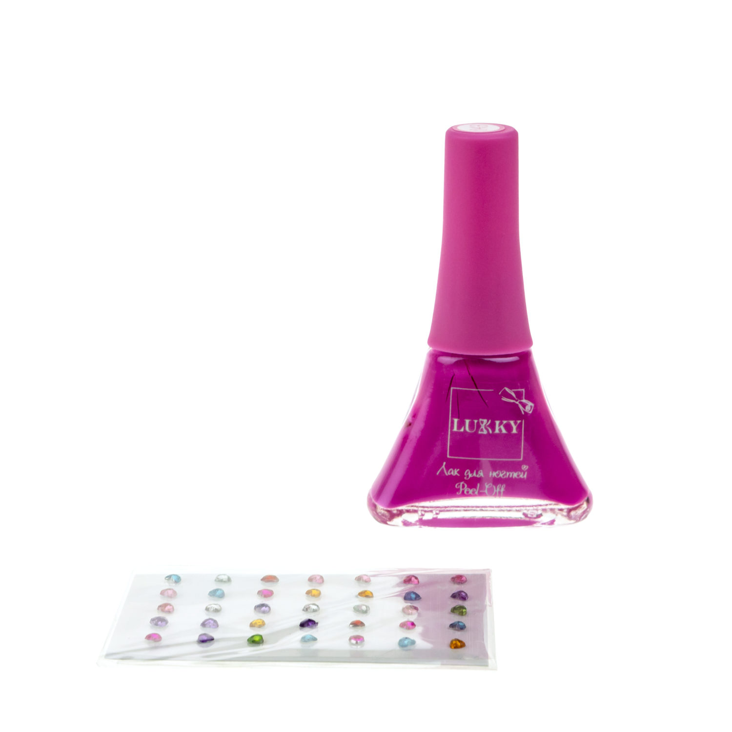 Набор для маникюра детский LUKKY Нэйл-Дизайн #3 Сердечко: лак для ногтейна водной основе пастельно-розовый и стразы-наклейки