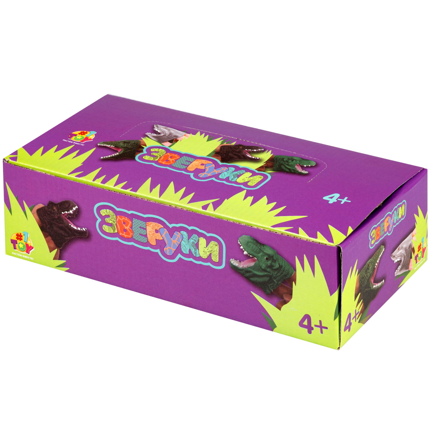 1toy "Зверуки" мини динозавр на руку, 4 вида, 16 шт в д/б