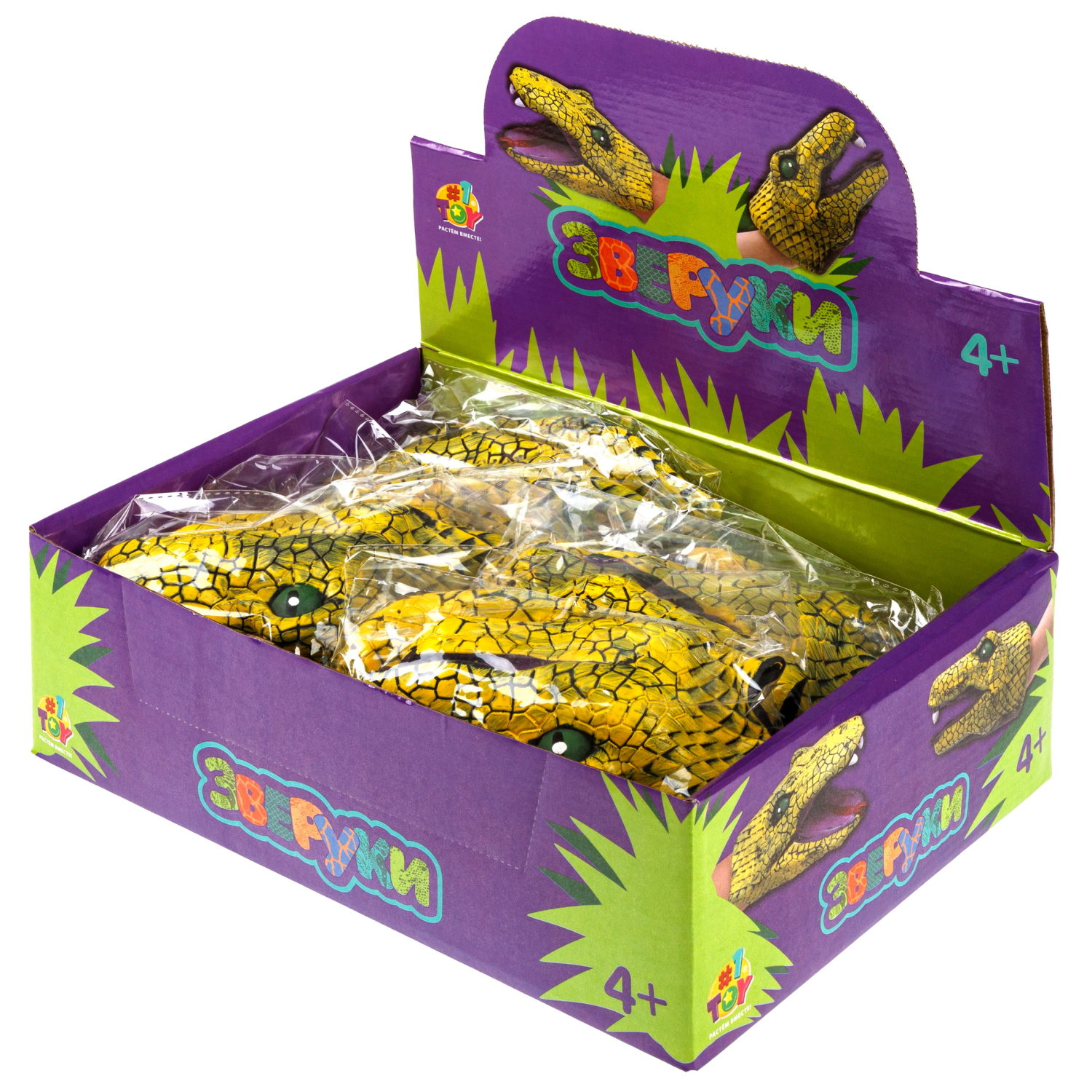 1toy Зверуки большие на руку "Змеи", 12 шт в д/б