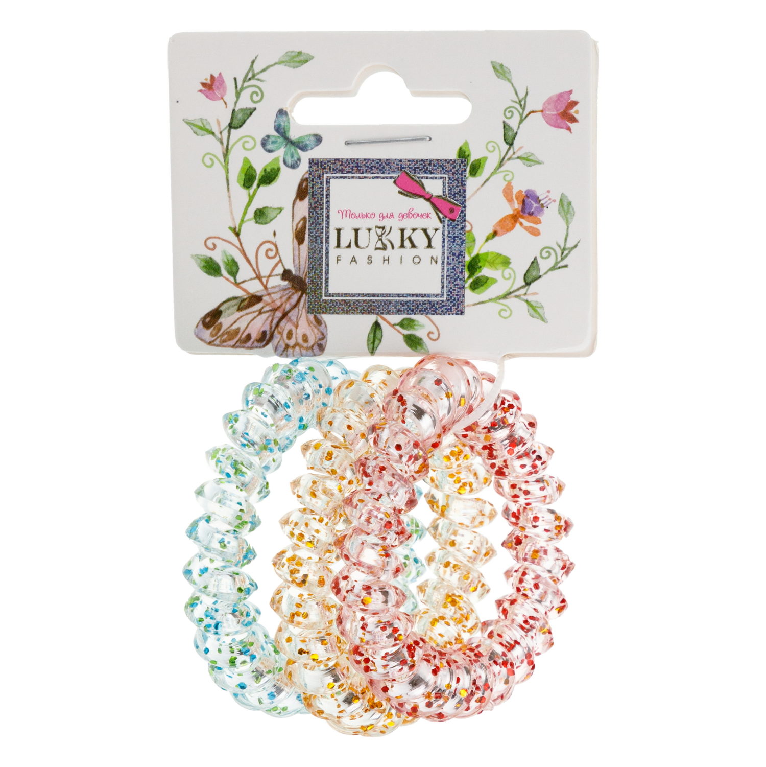 Lukky Fashion набор из 3 резинок для волос спираль с глиттером, цвета: зеленый, желтый, красный