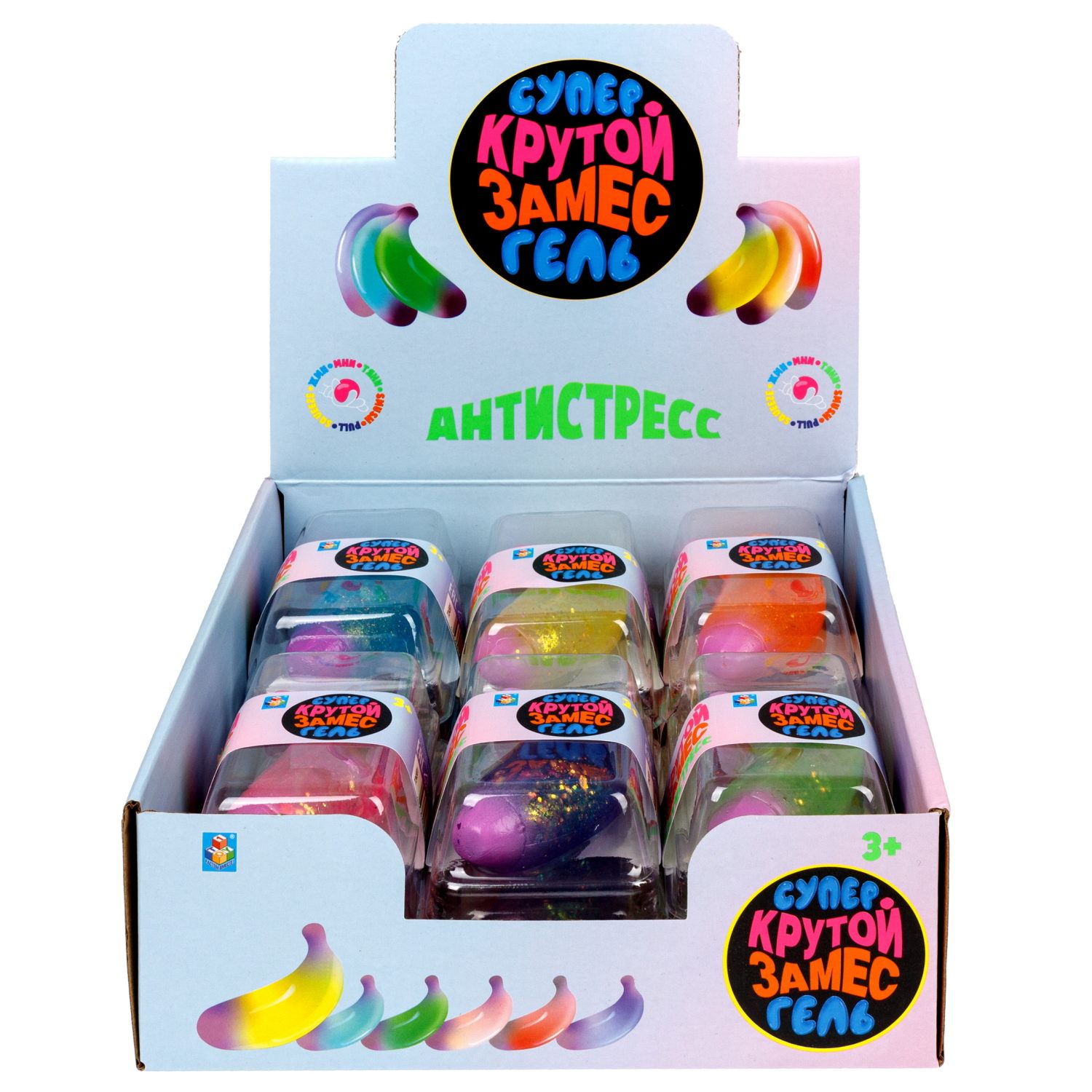 Антистресс-игрушка для рук 1TOY Крутой замес Супергель Банан с блестками, 11 см, 6 цветов в ассортименте