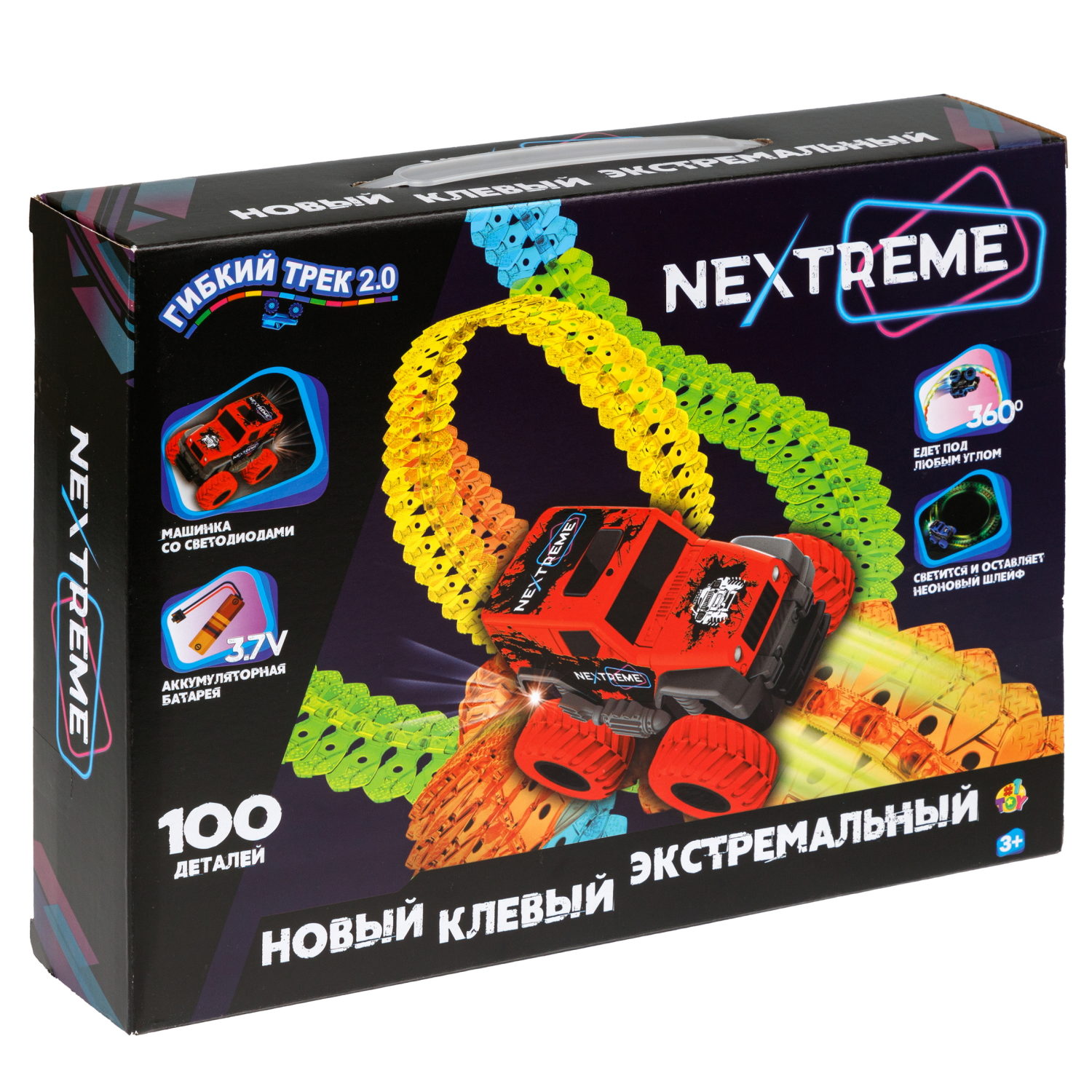 1TOY NEXTREME Гибкий трек 100 деталей, внедорожник красный с аккумуляторной батареей