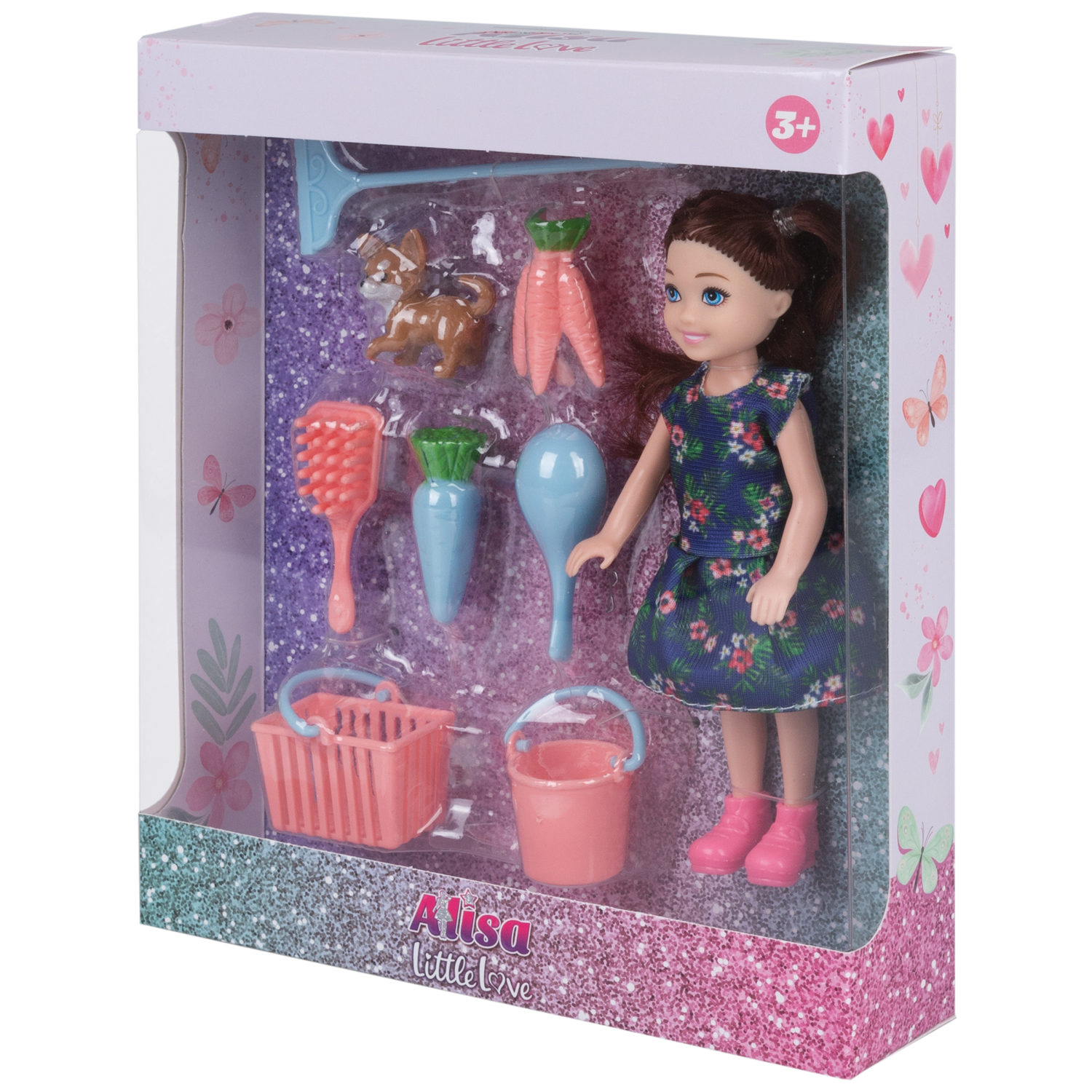 Кукла Alisa Little Love 15,2 см, брюнетка, с садовыми инструментами