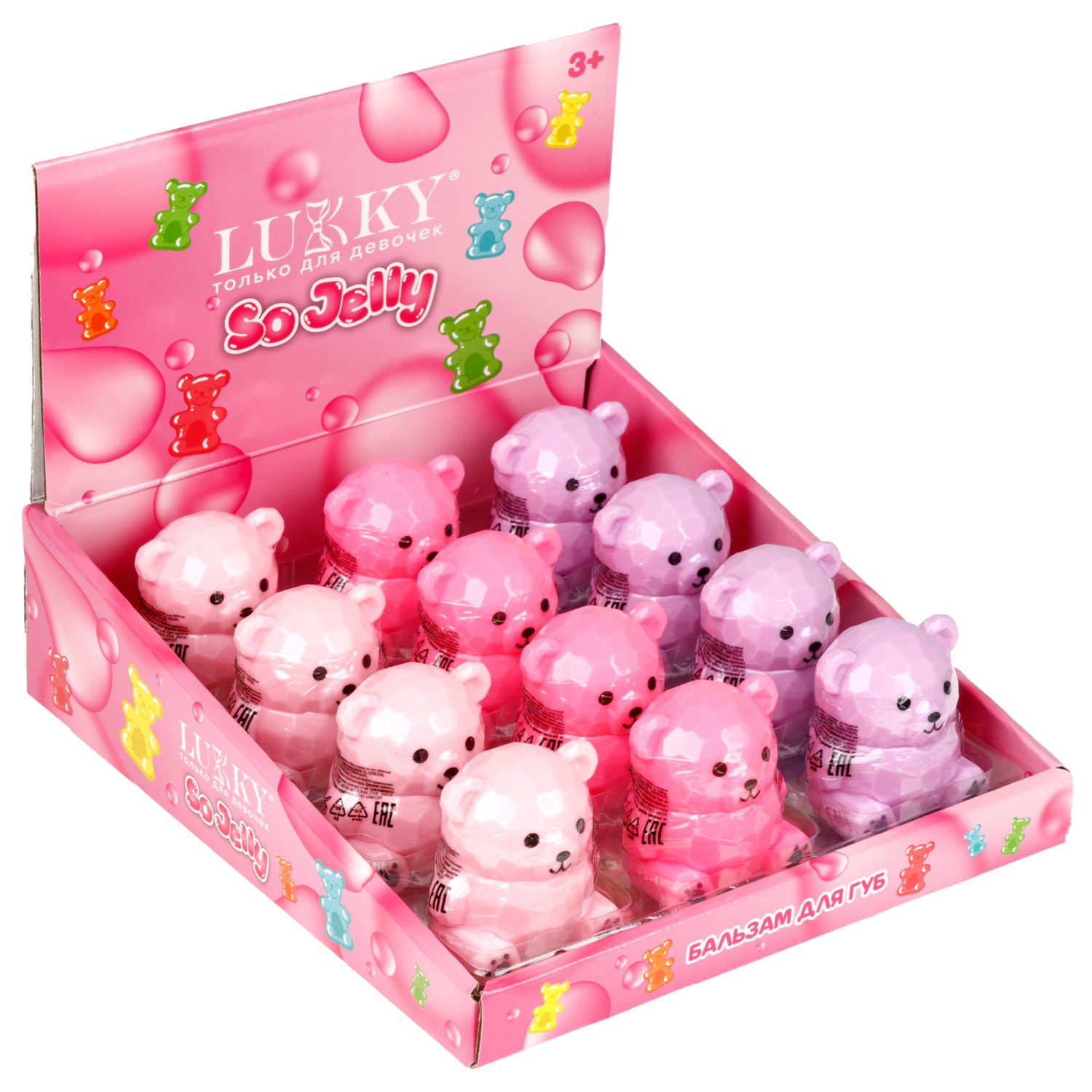 Бальзам для губ детский Lukky Гламурные Зверушки Мишка Тедди, с блёстками, 9 г, 3 цвета в ассортименте