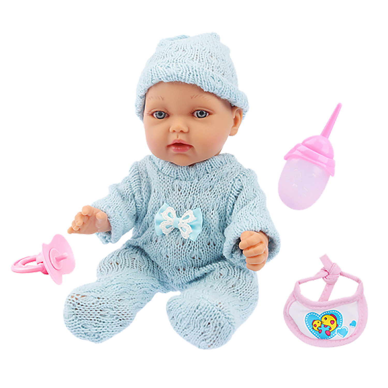Куколка 1TOY "Baby Doll" в голубом комбинезончике и шапочке, 28см.