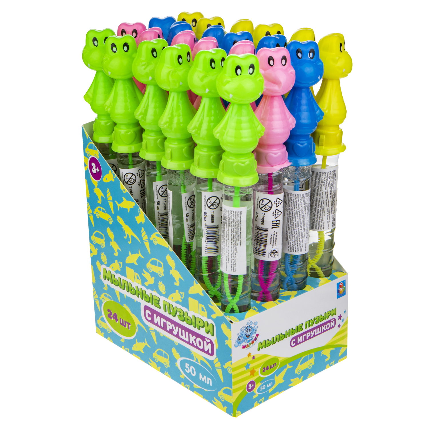 Мыльные пузыри 1TOY Мы-шарики! Крокодил, колба с игрушкой, 50 мл