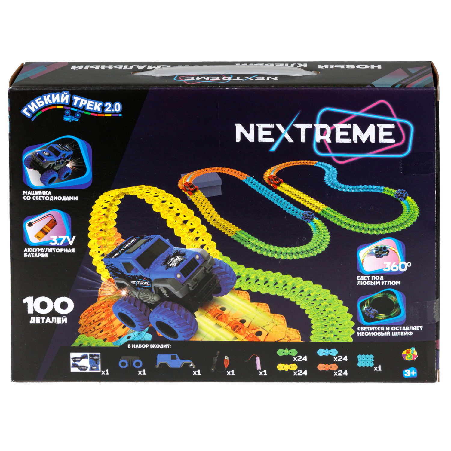 1TOY NEXTREME Гибкий трек 100 деталей, внедорожник синий с аккумуляторной батареей