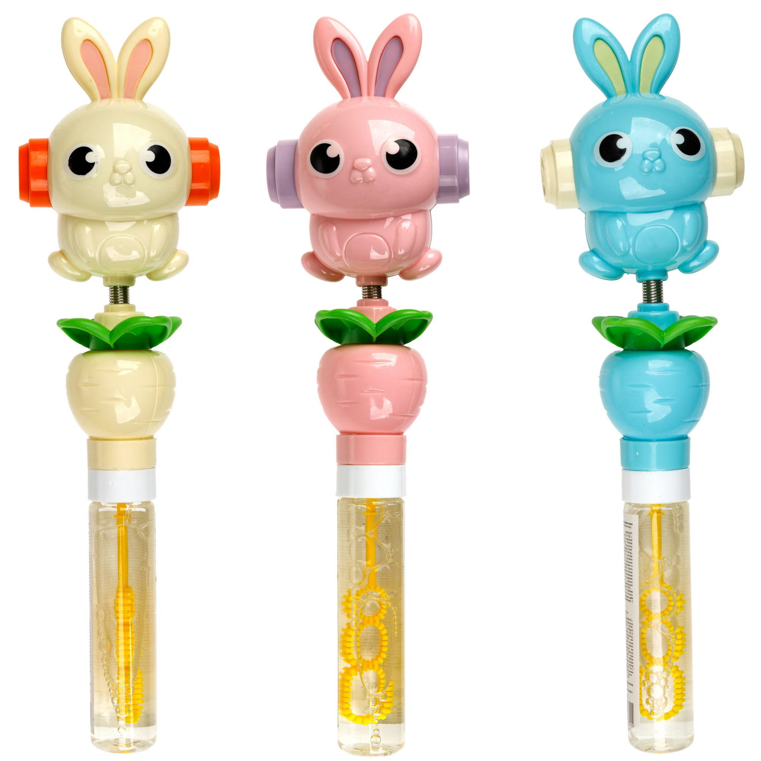 Мыльные пузыри с игрушкой-качалкой 1TOY Мы-шарики! Заяц, 40 мл, 3 цвета в ассортименте