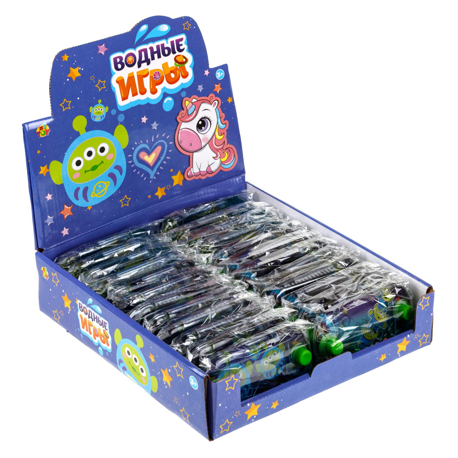 1TOY Игра с водой забрось мячики инопланетяне, 3 вида в асс. 12*6*2,3см, 24 шт в дисплей боксе